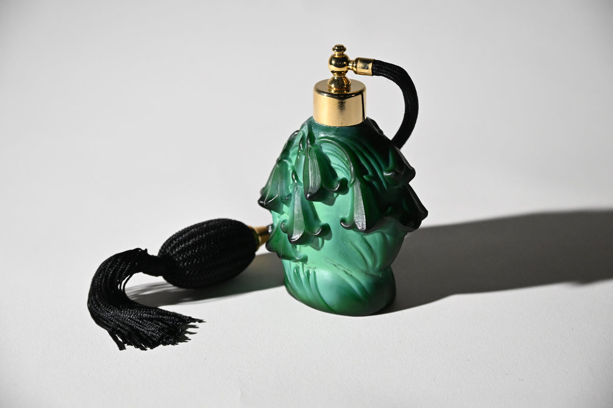 Czech Art Deco Malachite Green Glass Perfume Atomiser