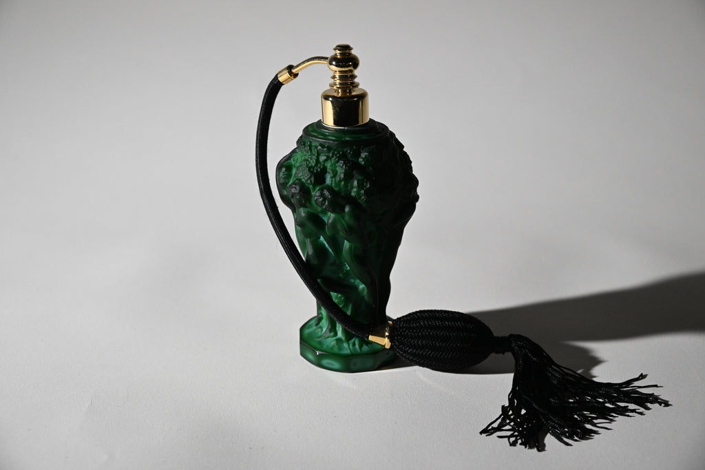 Czech Art Deco Malachite Glass Perfume Atomiser Bottle