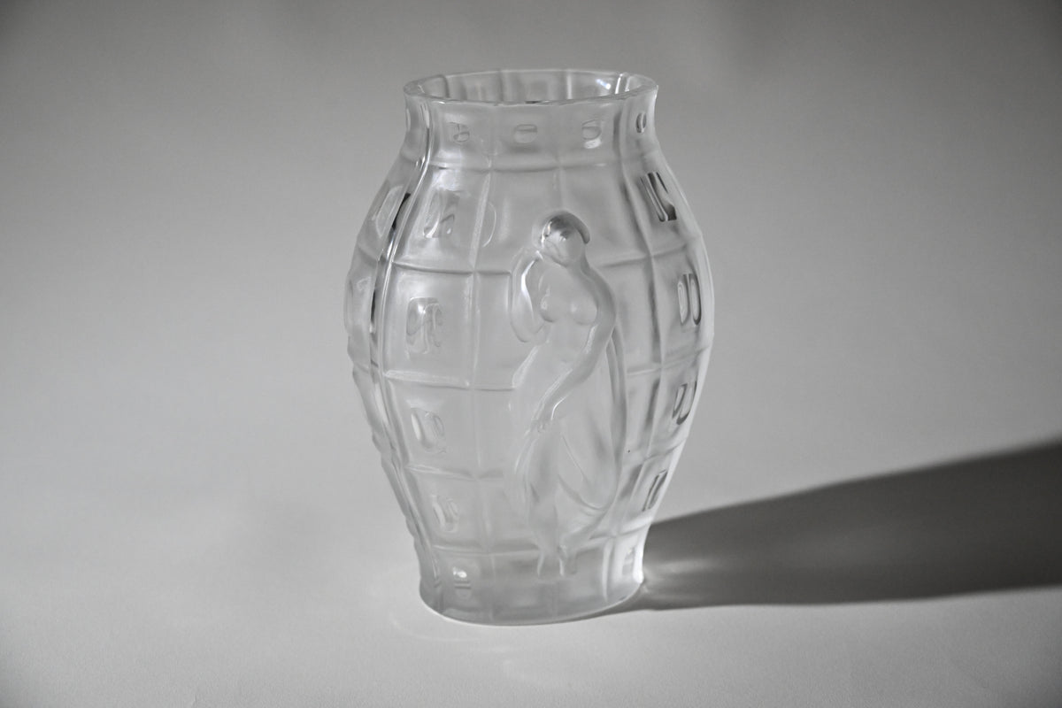 Bohemian Art Deco Frosted Crystal Figural Vase – Desna Style