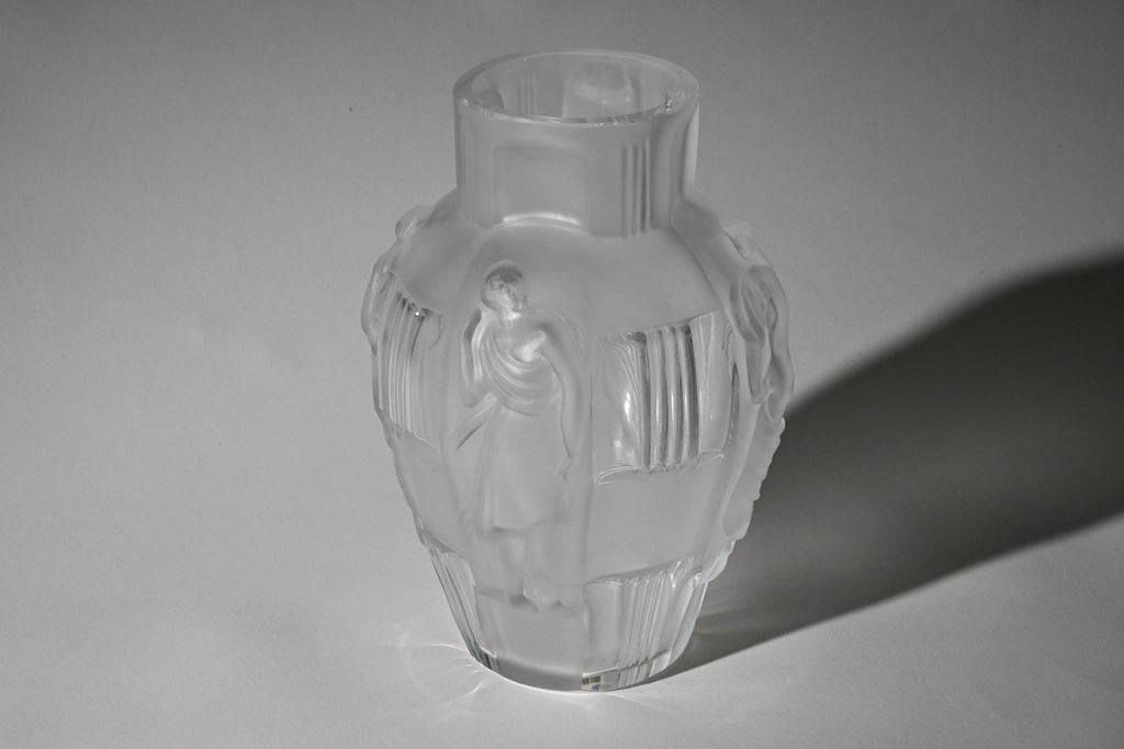 Art Deco Frosted Crystal Vase, Schlevogt "Ingrid" Style