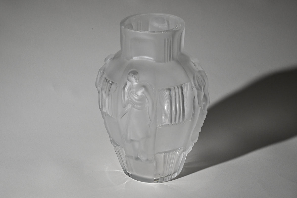 Art Deco Frosted Crystal Vase, Schlevogt "Ingrid" Style