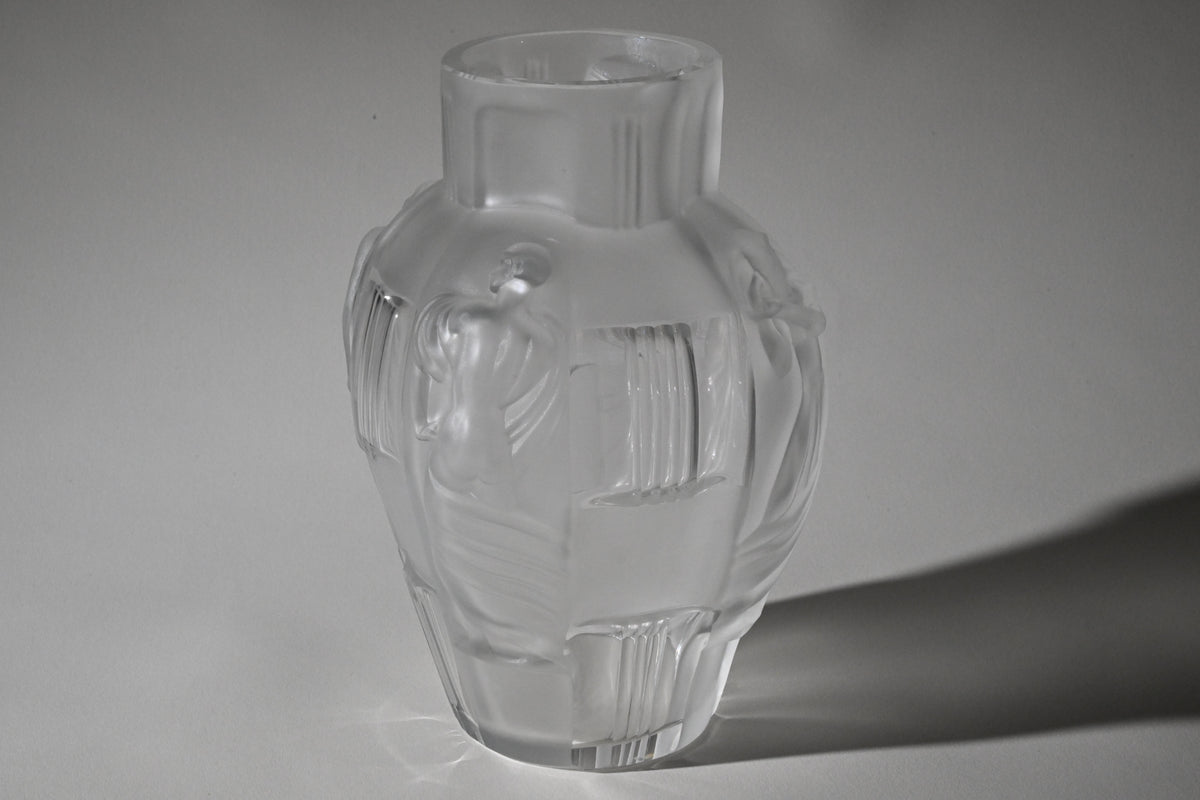 Art Deco Frosted Crystal Vase, Schlevogt "Ingrid" Style