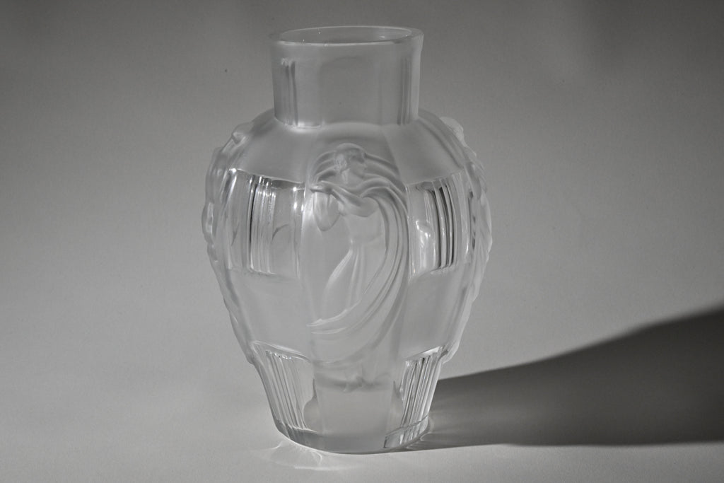Art Deco Frosted Crystal Vase, Schlevogt "Ingrid" Style