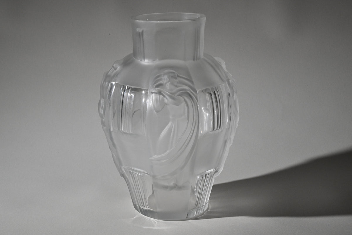 Art Deco Frosted Crystal Vase, Schlevogt "Ingrid" Style