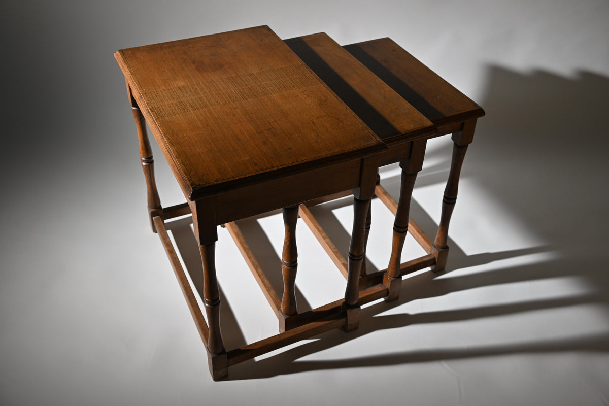 Oak Nest of Three Tables, Jacobean Revival, Old Charm Style