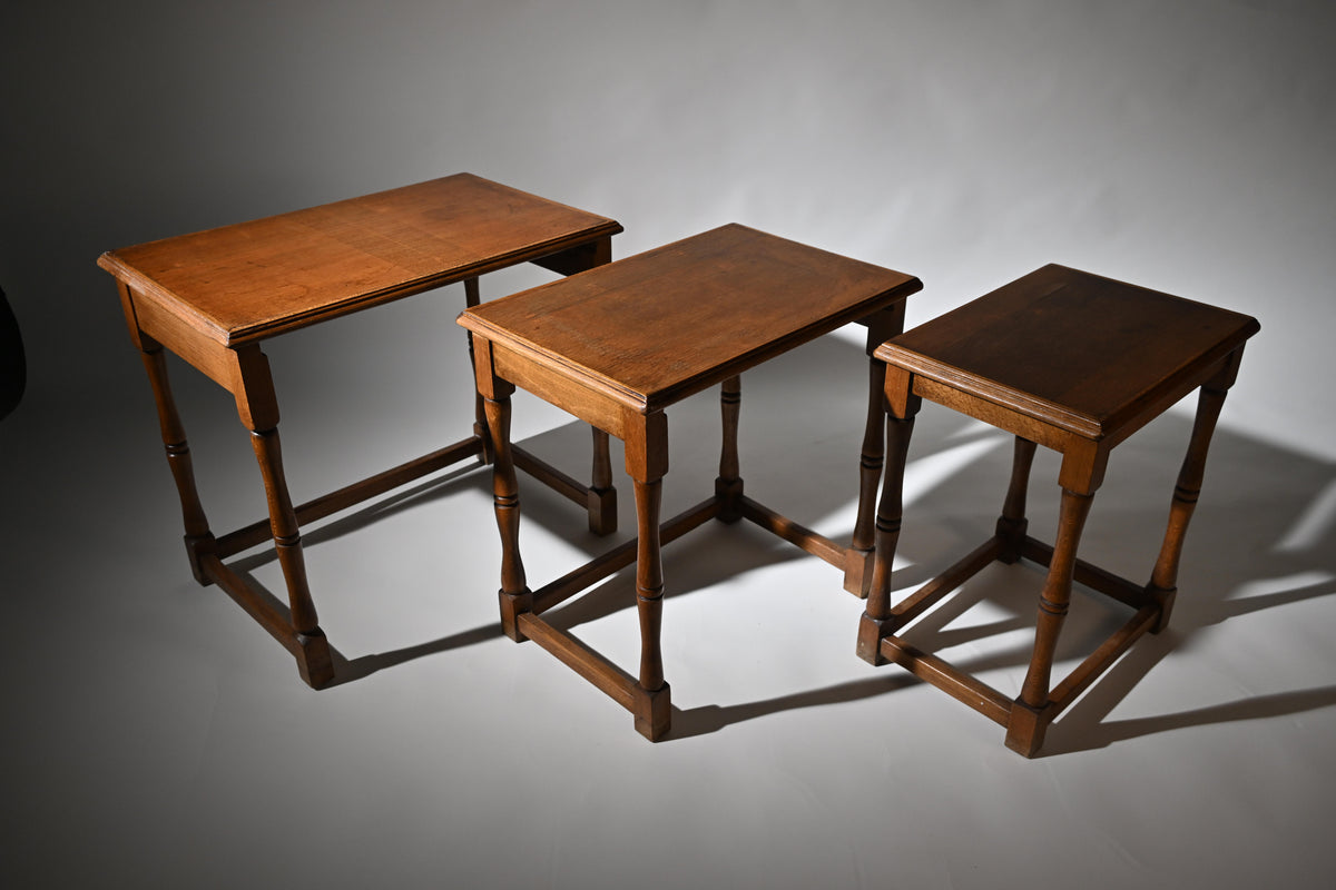 Oak Nest of Three Tables, Jacobean Revival, Old Charm Style
