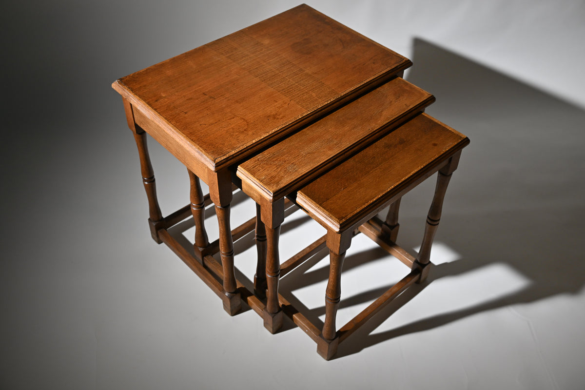 Oak Nest of Three Tables, Jacobean Revival, Old Charm Style
