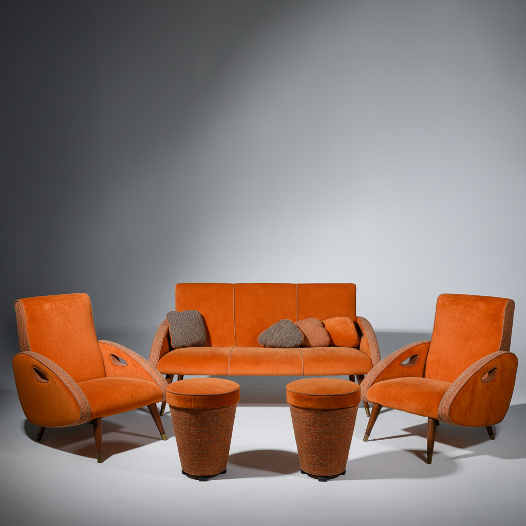 Mid-Century Art Deco Revival Sofa Set