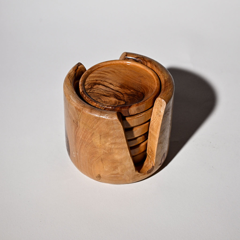 Vintage Space-Age Teakwood Coaster Set – 1960s