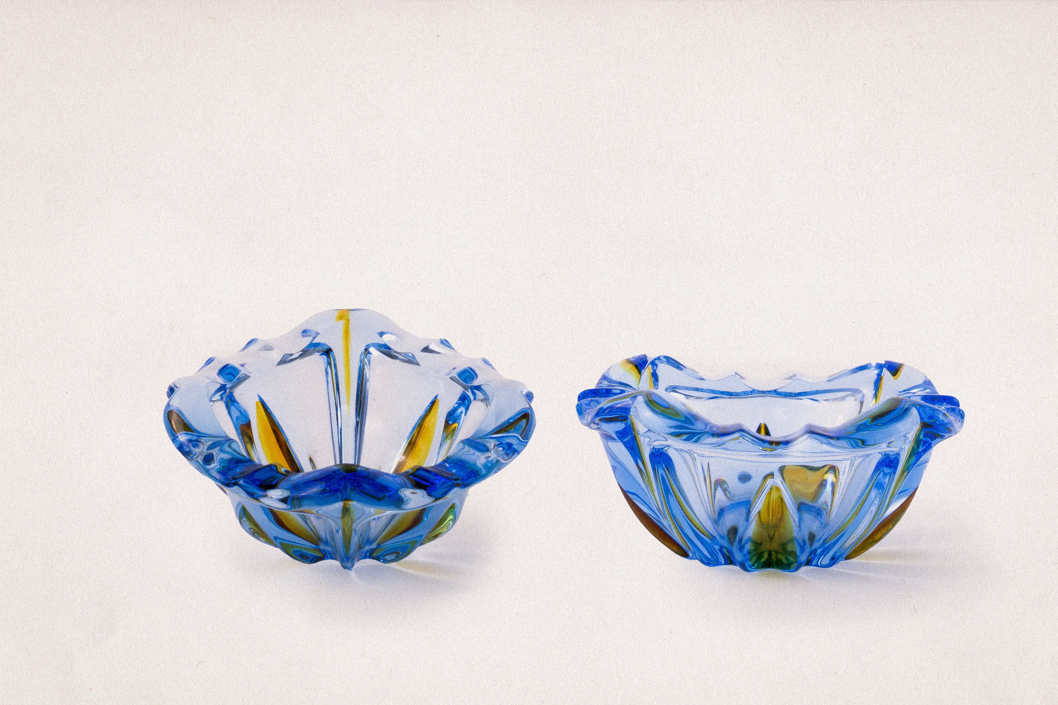 Blue & Yellow 1960s Murano Glass Ashtray/Trinket Dish