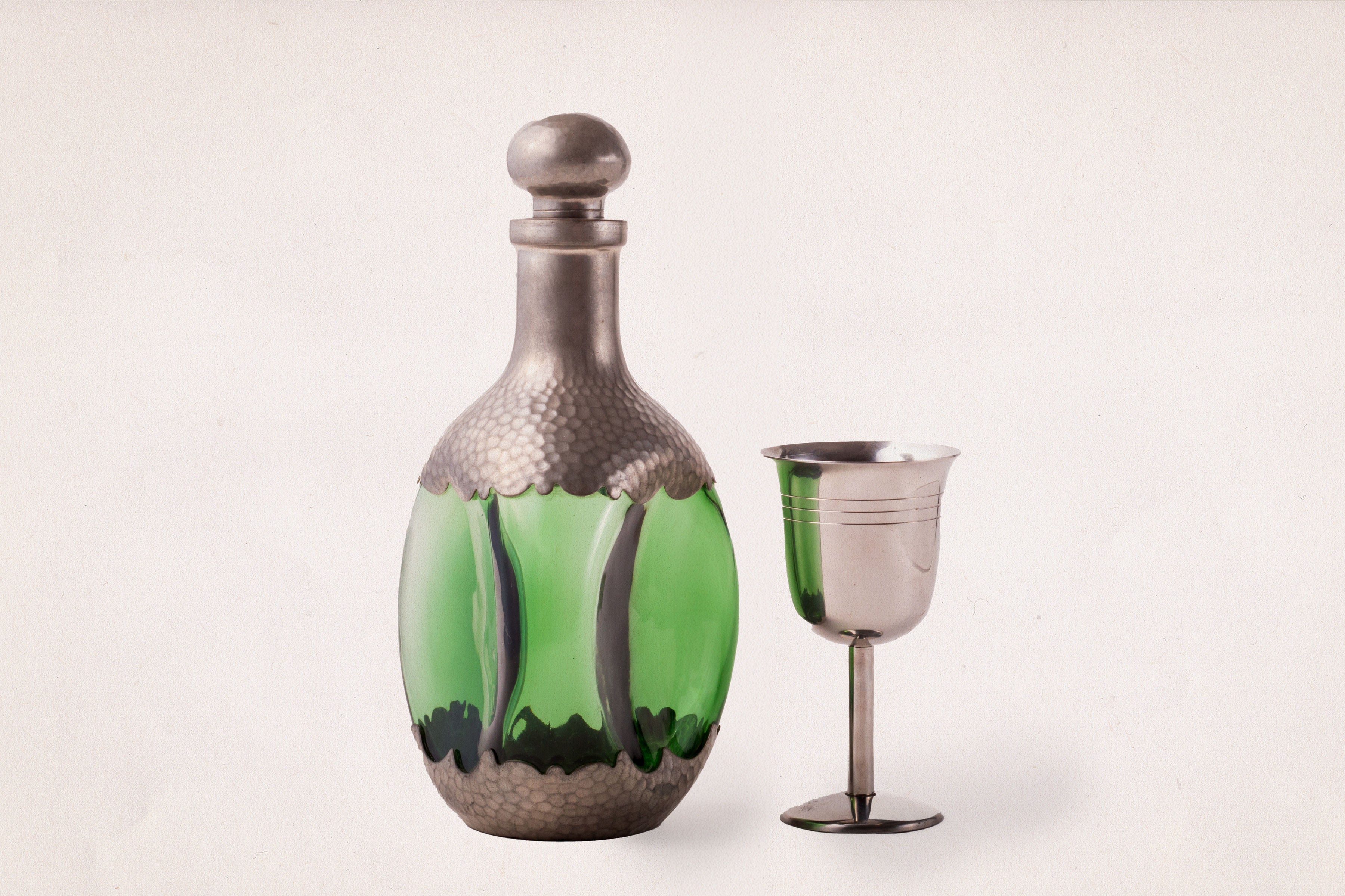Dutch Pewter Glass Decanter