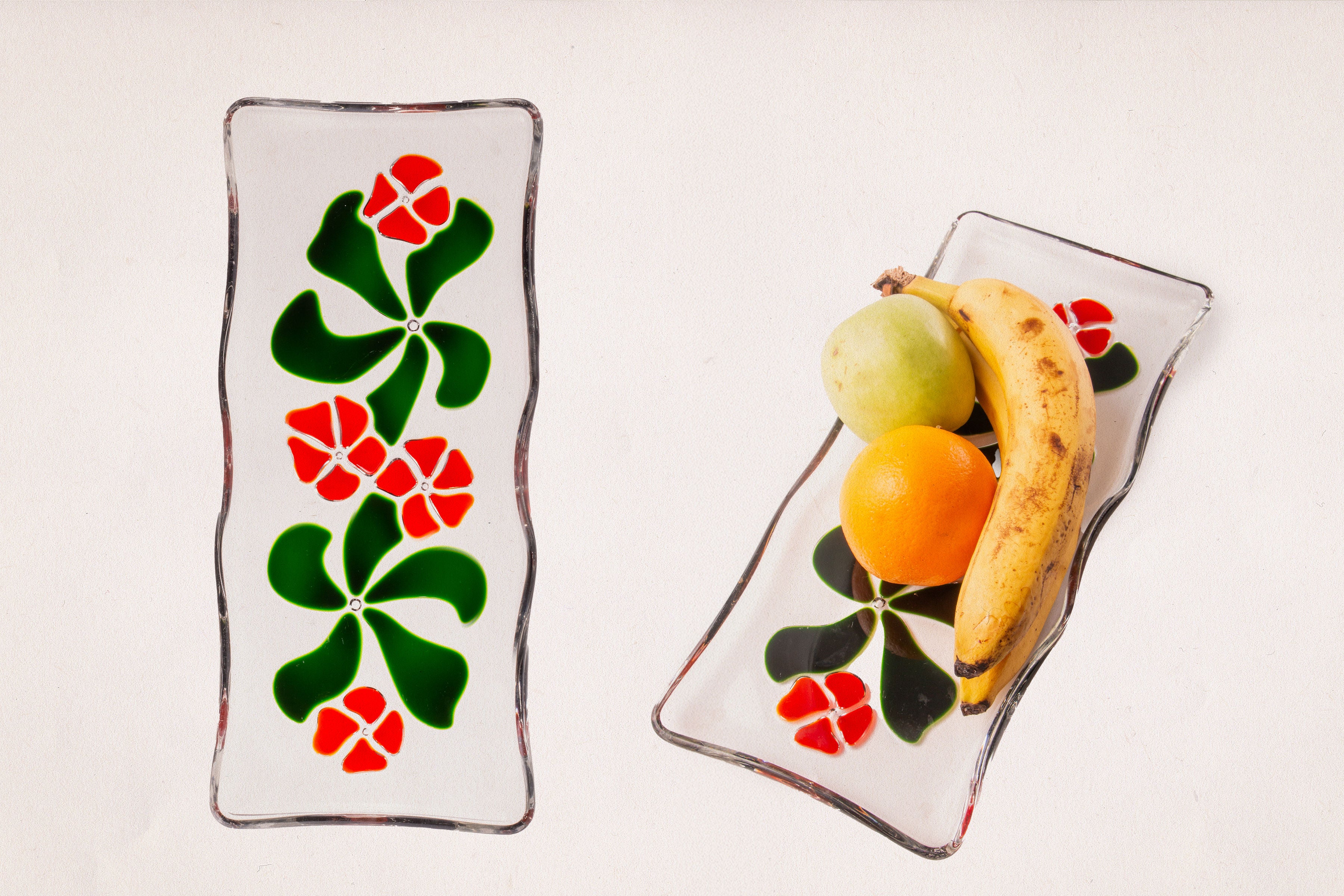 1970s Fused Glass Floral Fruit Dish