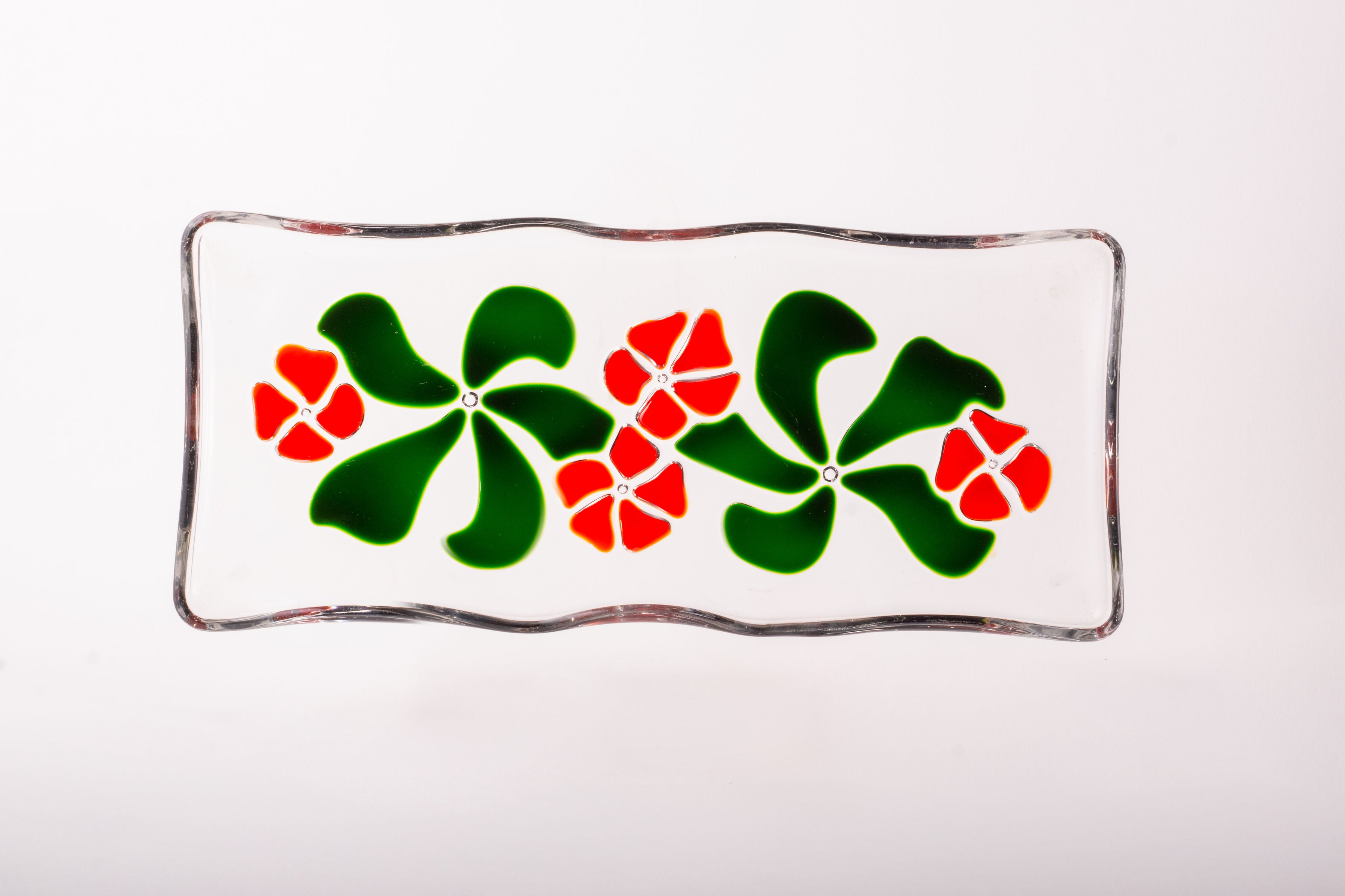 1970s Fused Glass Floral Fruit Dish