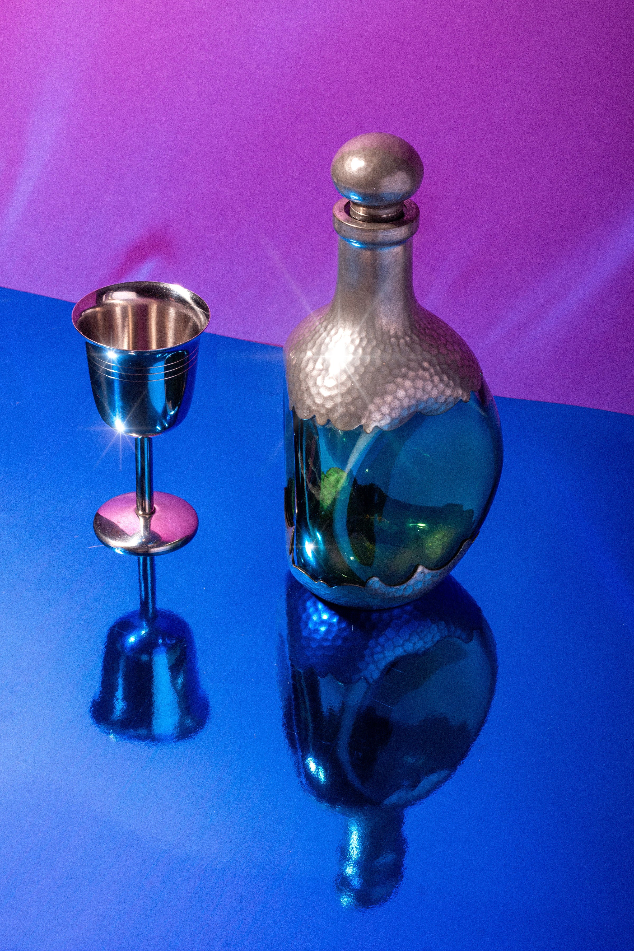 Dutch Pewter Glass Decanter