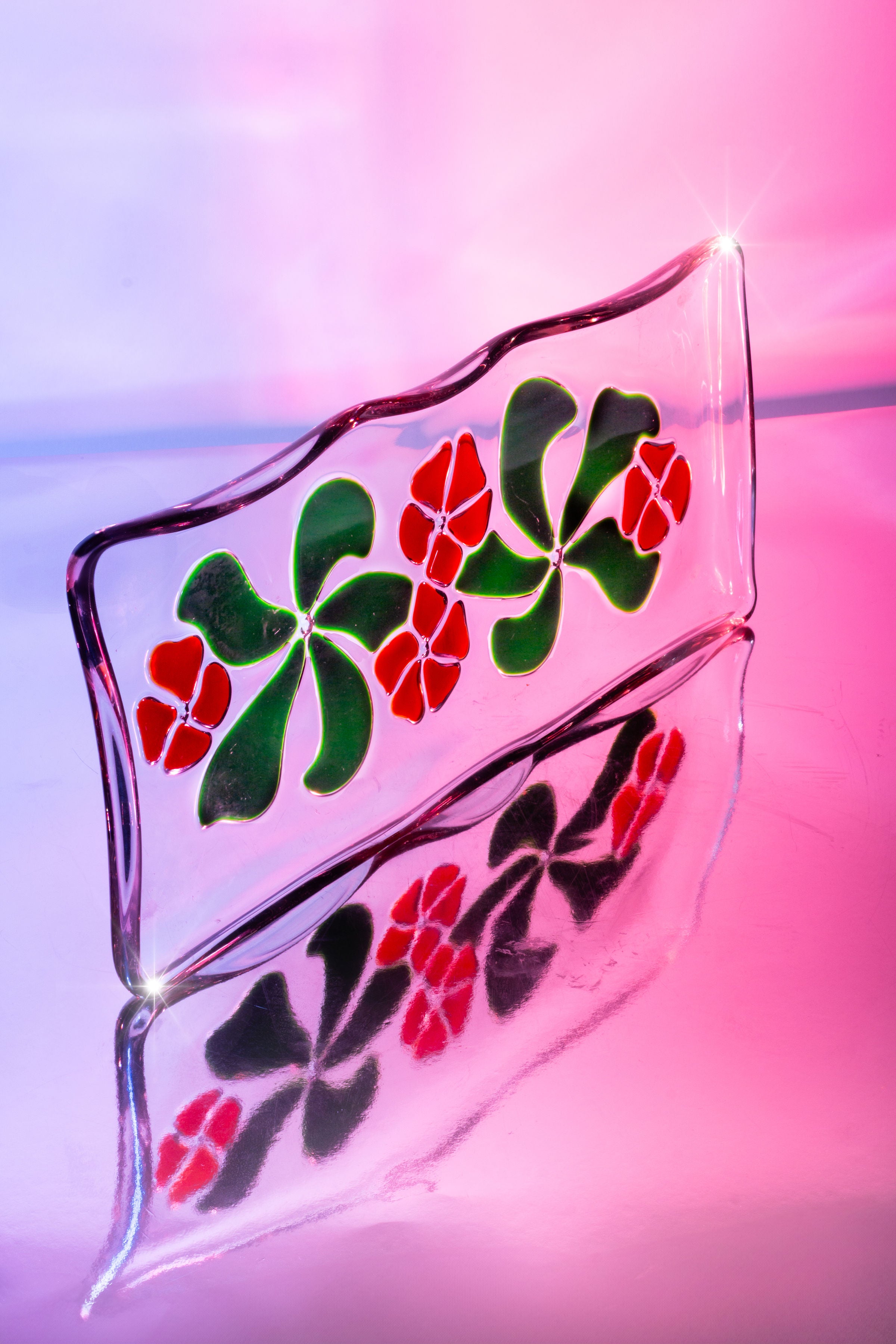 1970s Fused Glass Floral Fruit Dish