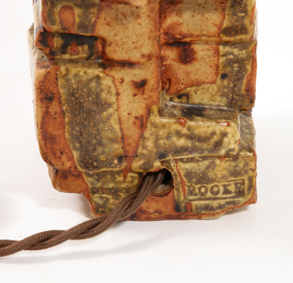 Signed Bernard Rooke "Mayan" Brutalist Ceramic Table Lamp