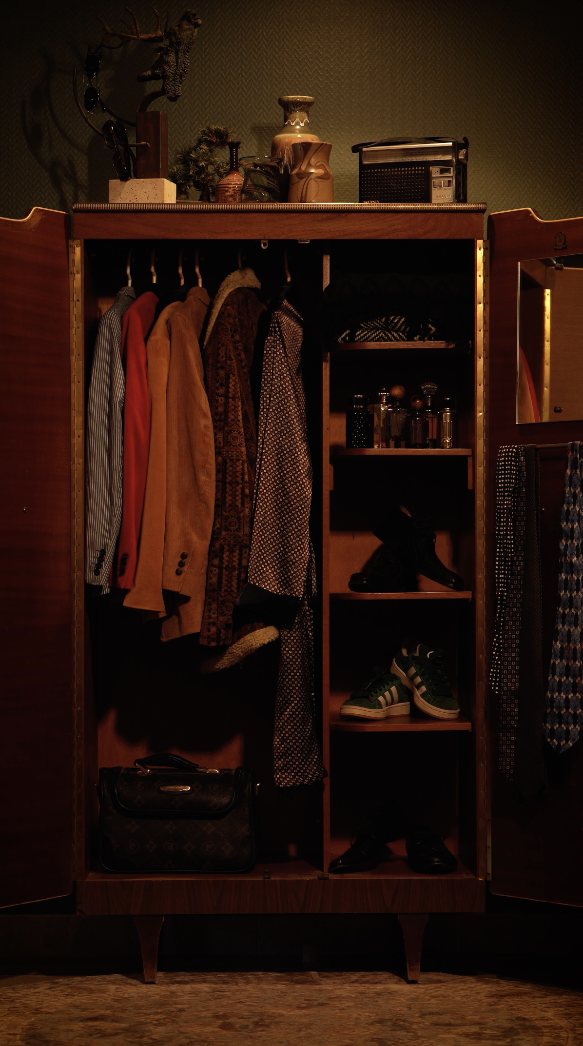 Mid-Century Rosewood Wardrobe with Filigree Brass Hardware