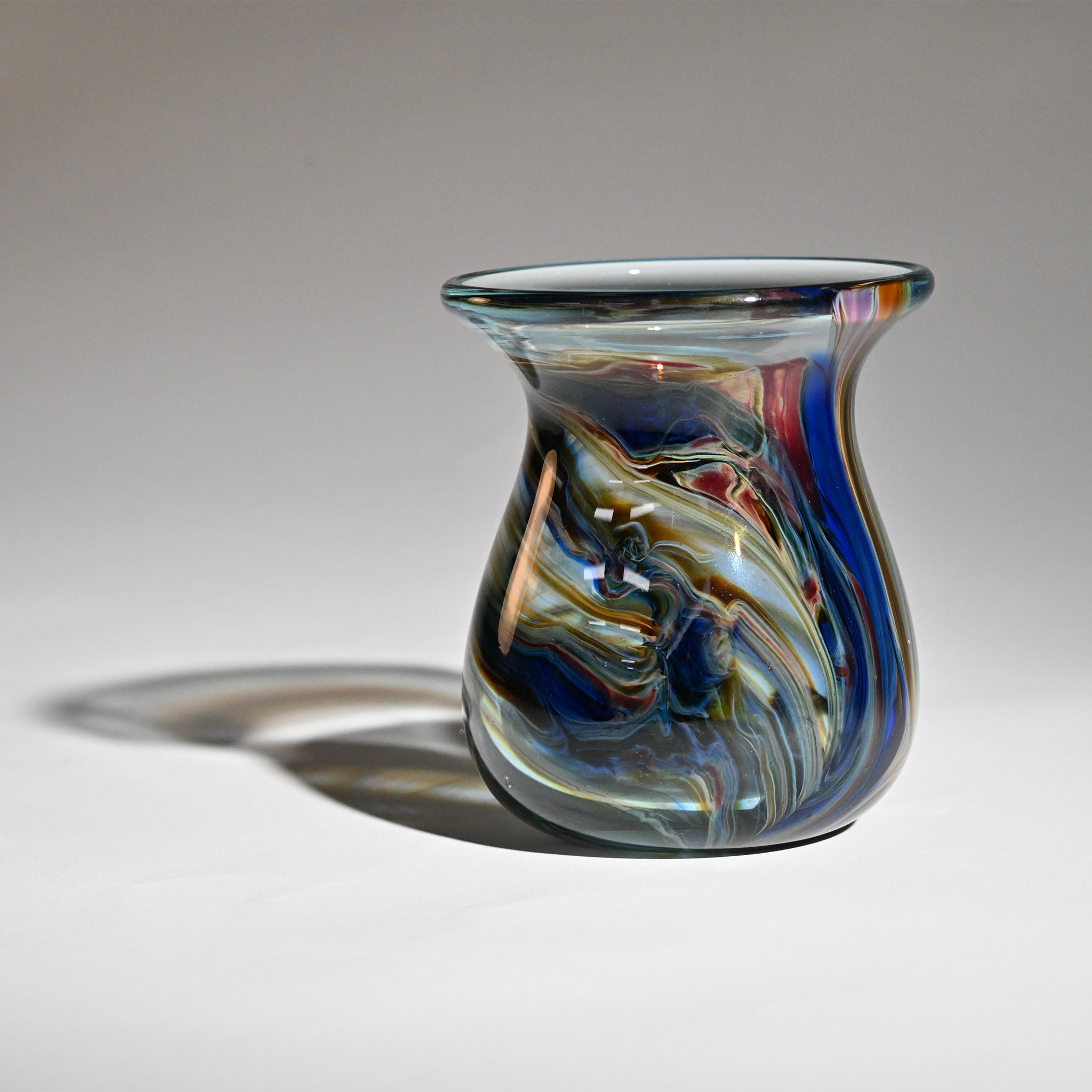 Handblown Studio Art Glass Swirl Vase – Blue & Gold