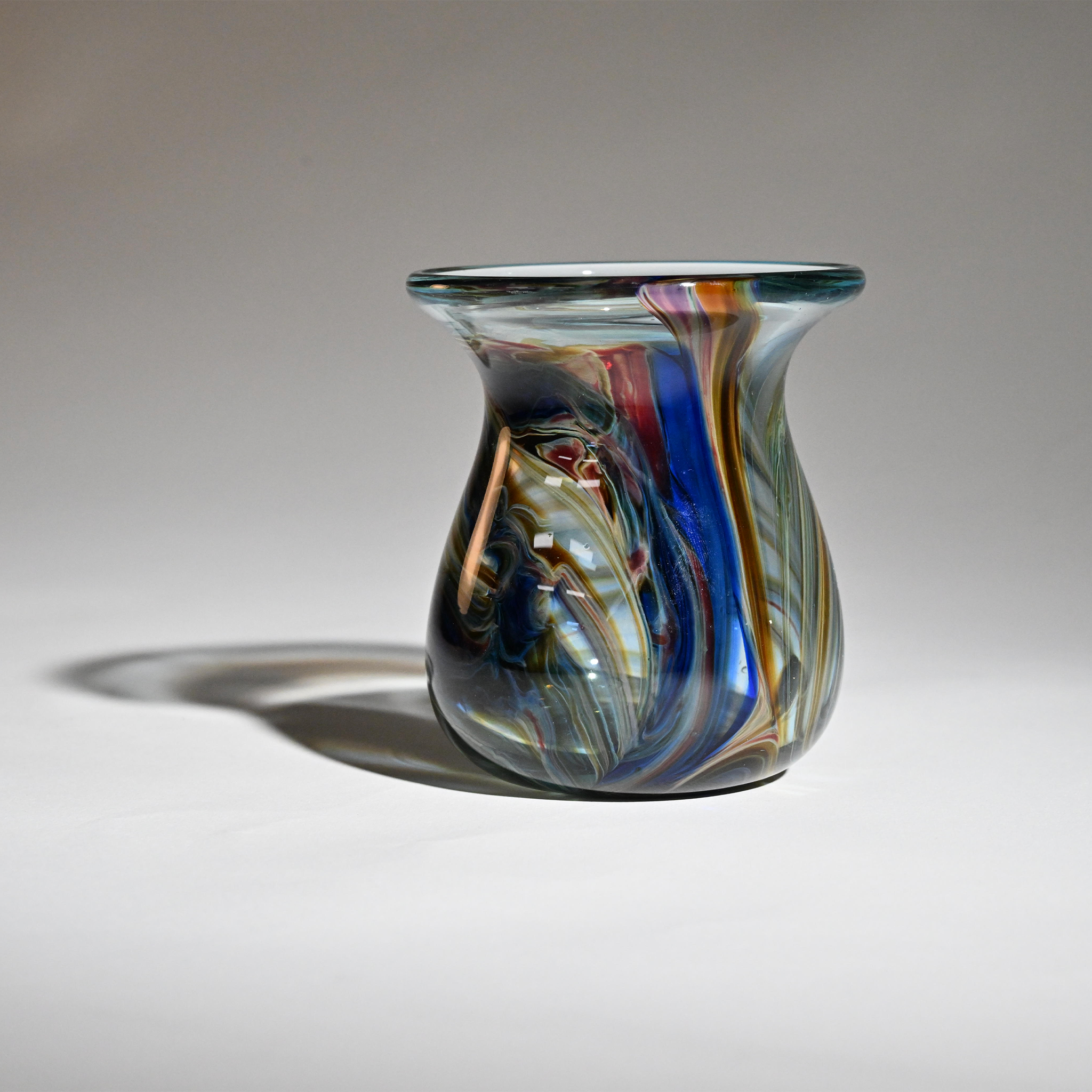 Handblown Studio Art Glass Swirl Vase – Blue & Gold