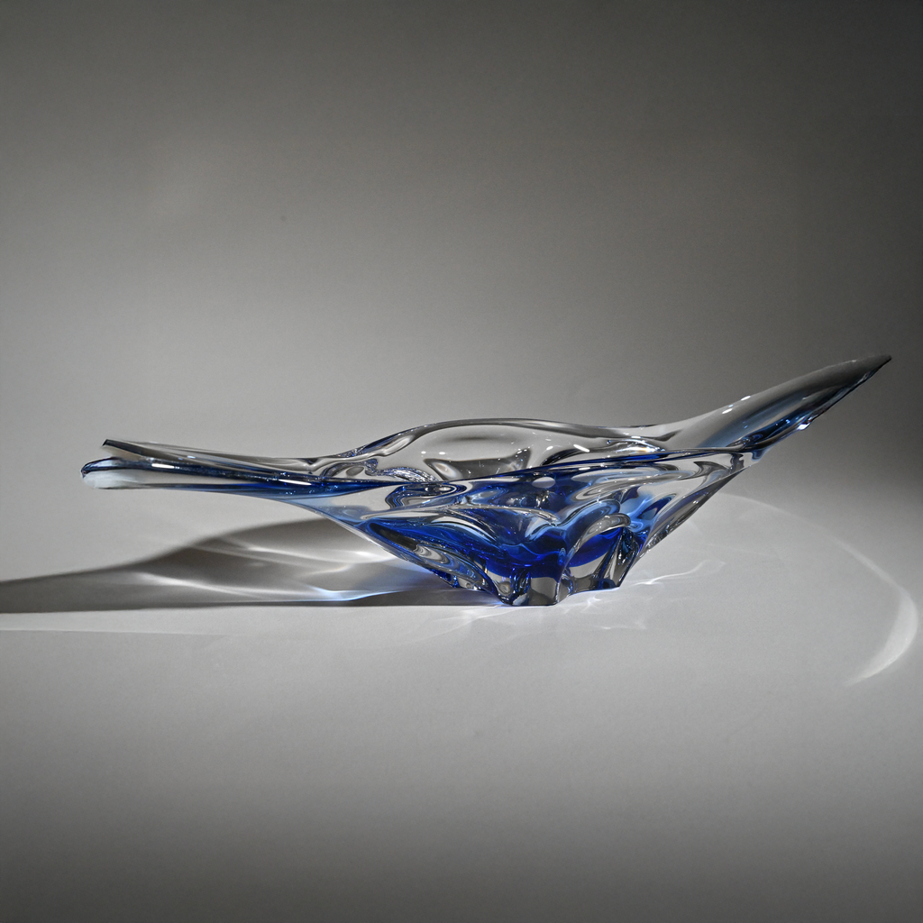 Mid-Century Cobalt Cased Art Glass Centerpiece Bowl