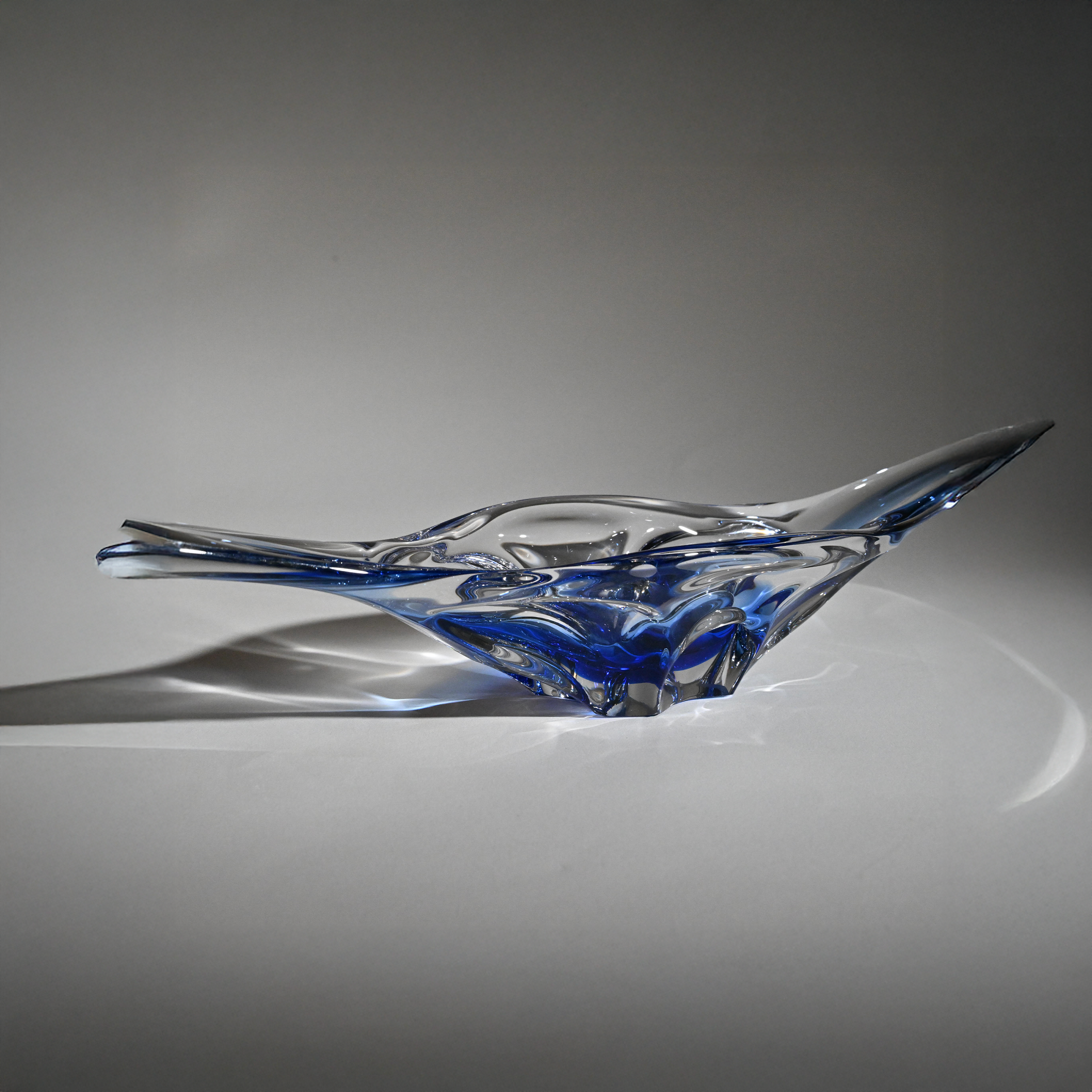 Mid-Century Cobalt Cased Art Glass Centerpiece Bowl
