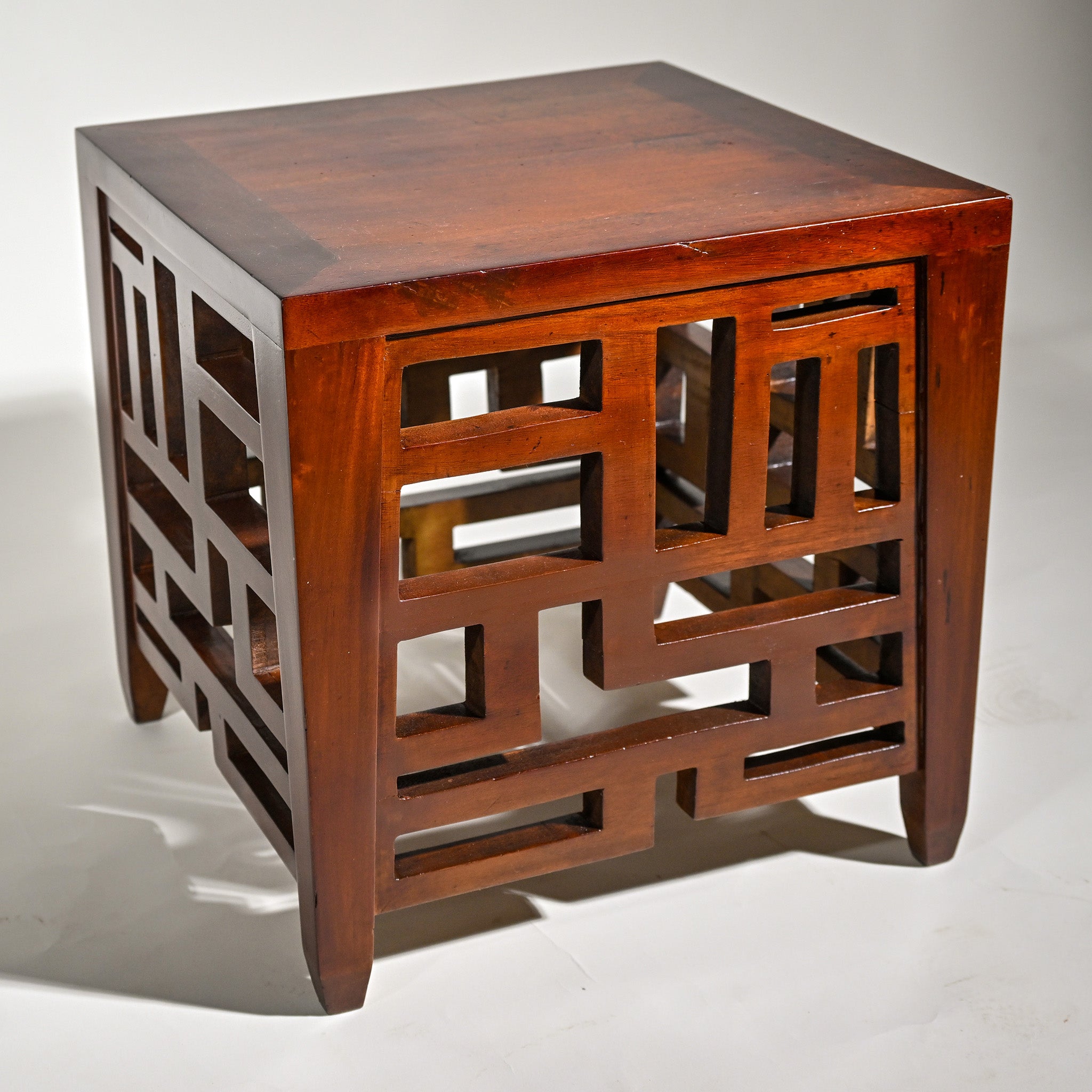 Vintage Chinese Lattice Walnut Side Table