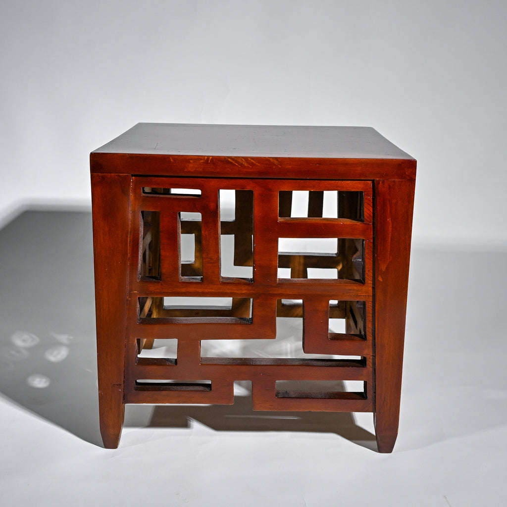 Vintage Chinese Lattice Walnut Side Table