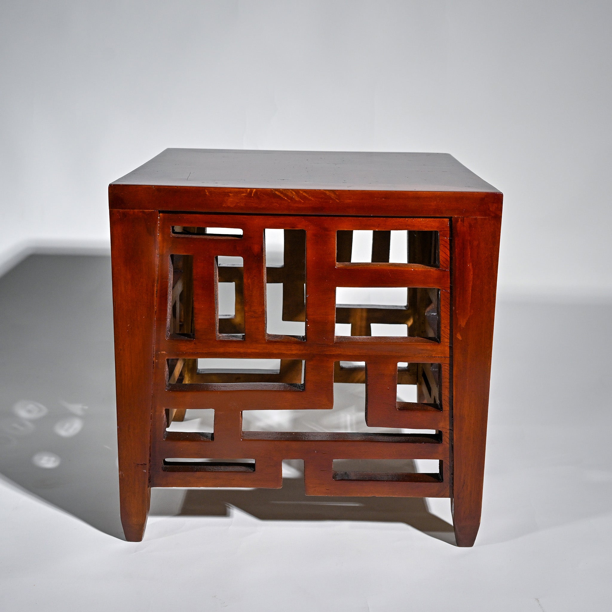 Vintage Chinese Lattice Walnut Side Table