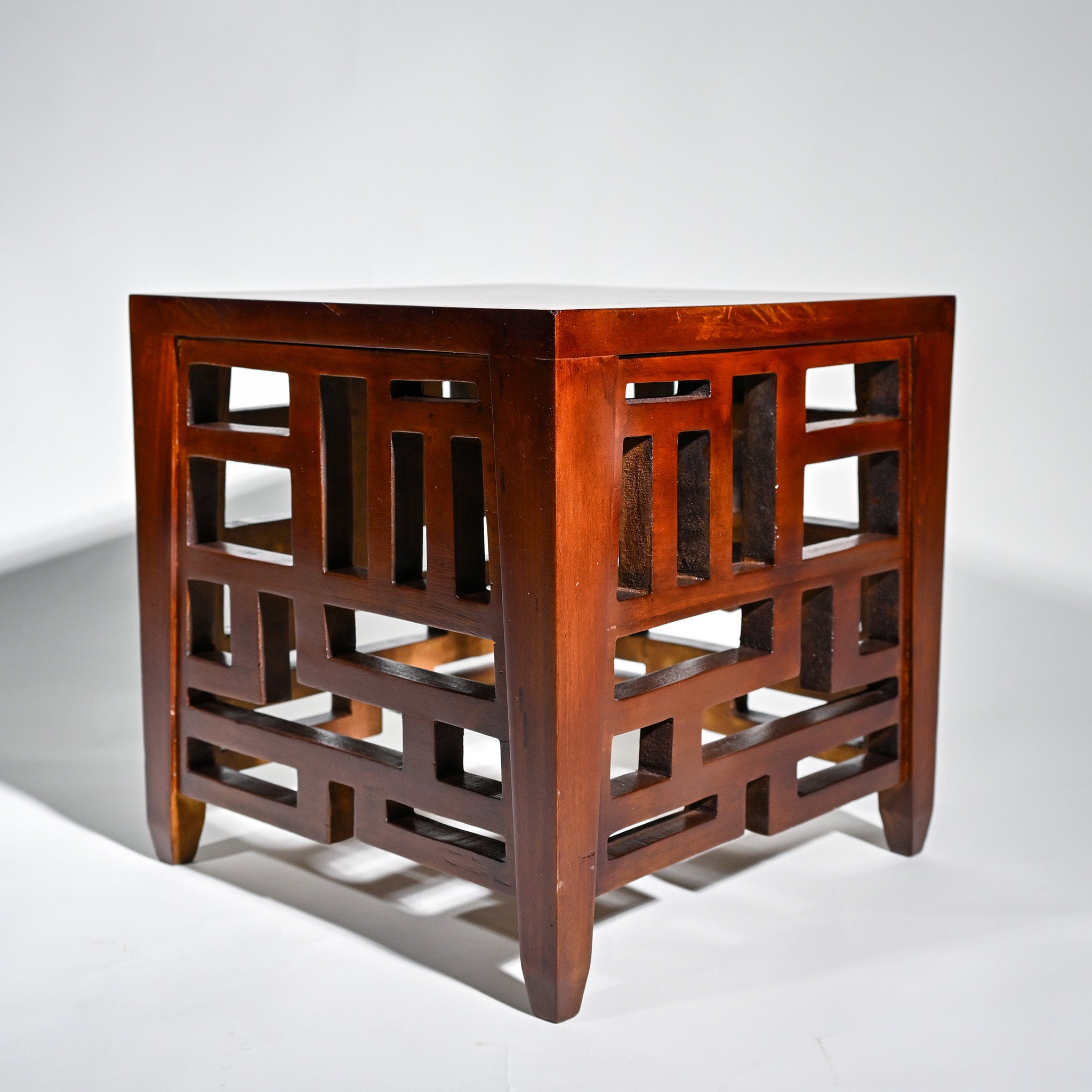 Vintage Chinese Lattice Walnut Side Table