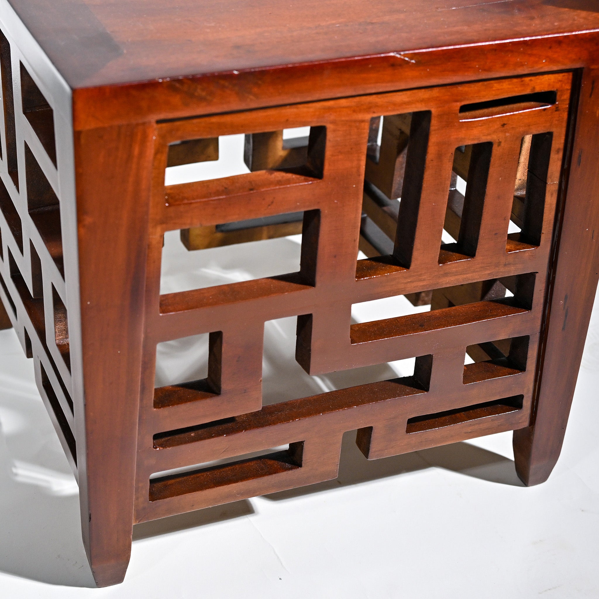 Vintage Chinese Lattice Walnut Side Table