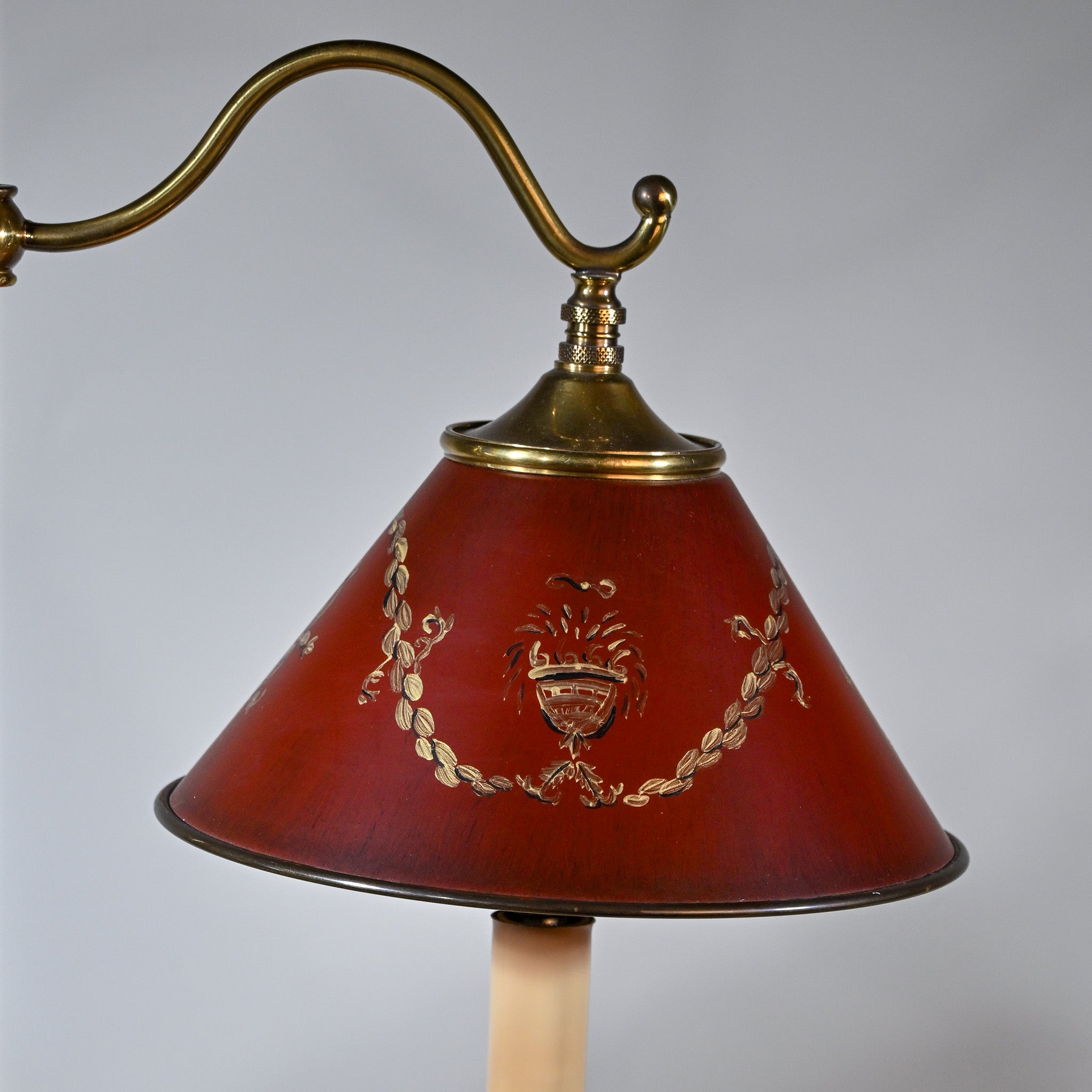 Vintage French Bouillotte Lamp with Red Tole Shades