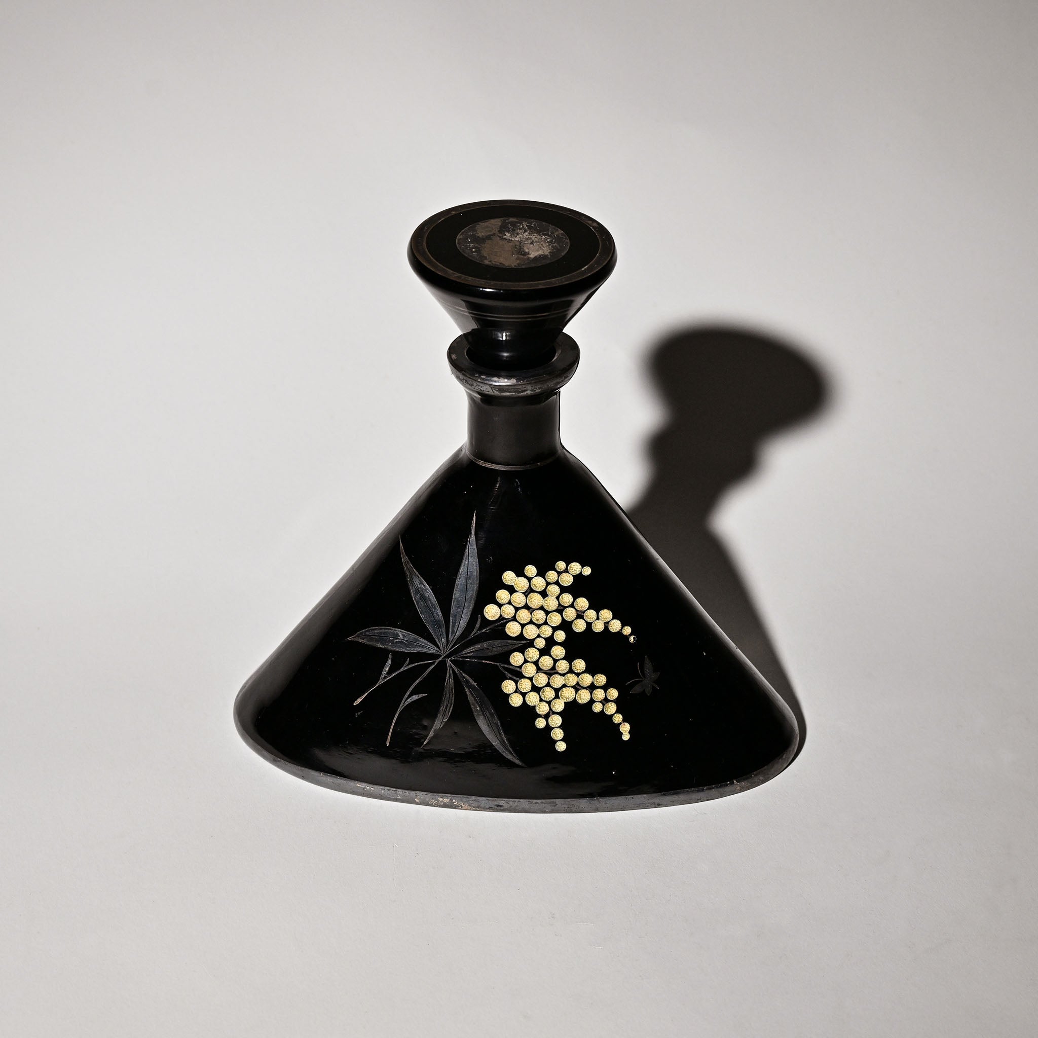 Ultra-Rare Black Enamel Glass Bottle & Cup Set – 6 Pieces
