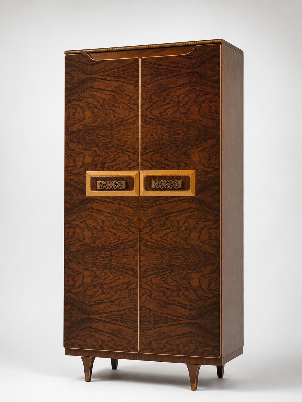 Mid-Century Rosewood Wardrobe with Filigree Brass Hardware