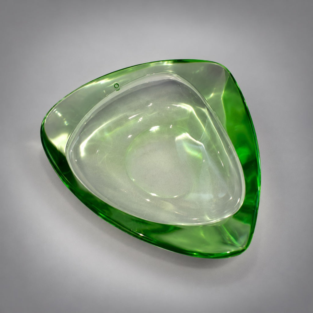 1970s green glass ashtray, rounded triangle