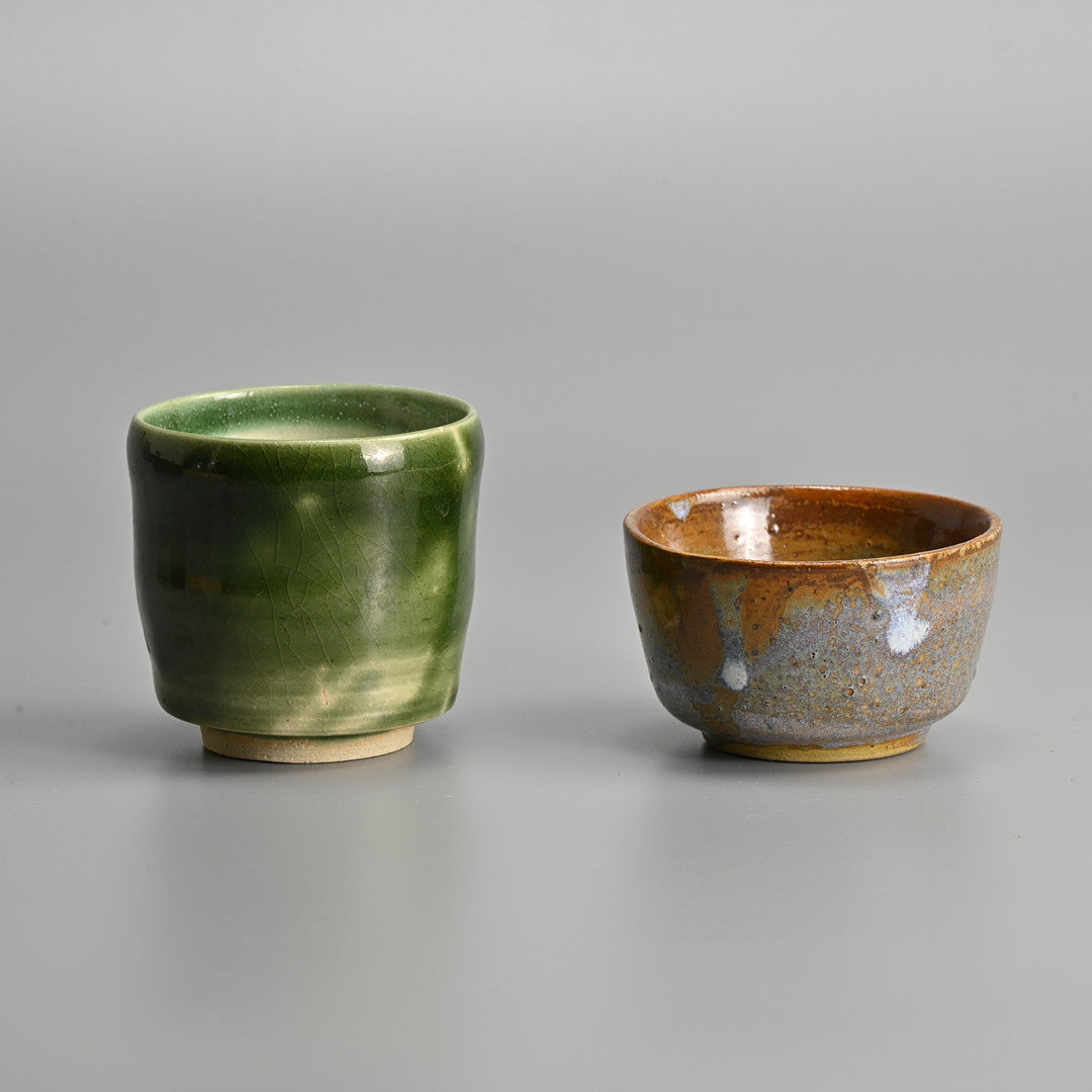 Japanese Glazed Stoneware Tea & Sake Set — Teapot, Sake Pot & Cups, 20th Century (7 Pieces)