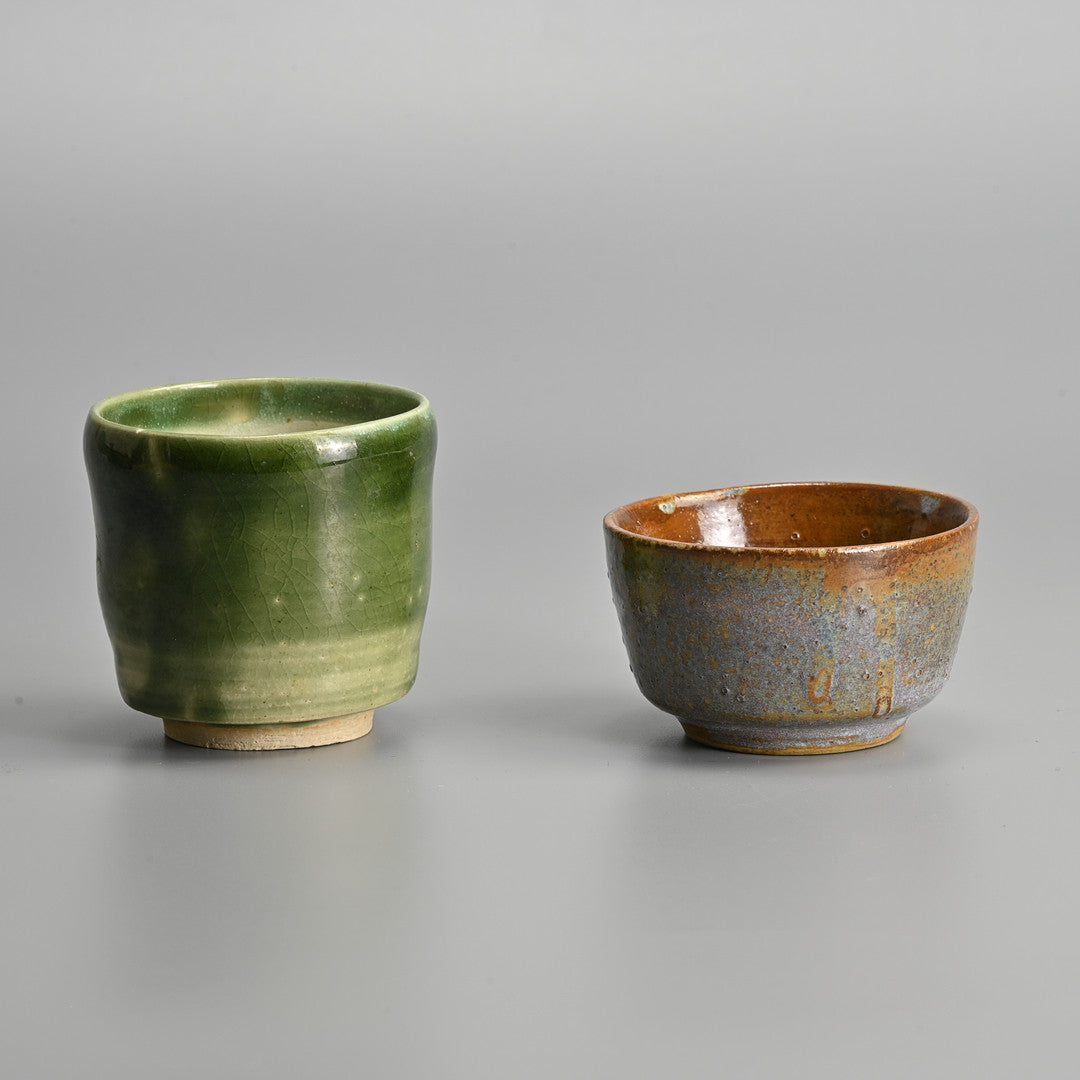 Japanese Glazed Stoneware Tea & Sake Set — Teapot, Sake Pot & Cups, 20th Century (7 Pieces)