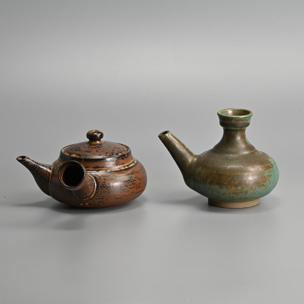 Japanese Glazed Stoneware Tea & Sake Set — Teapot, Sake Pot & Cups, 20th Century (7 Pieces)