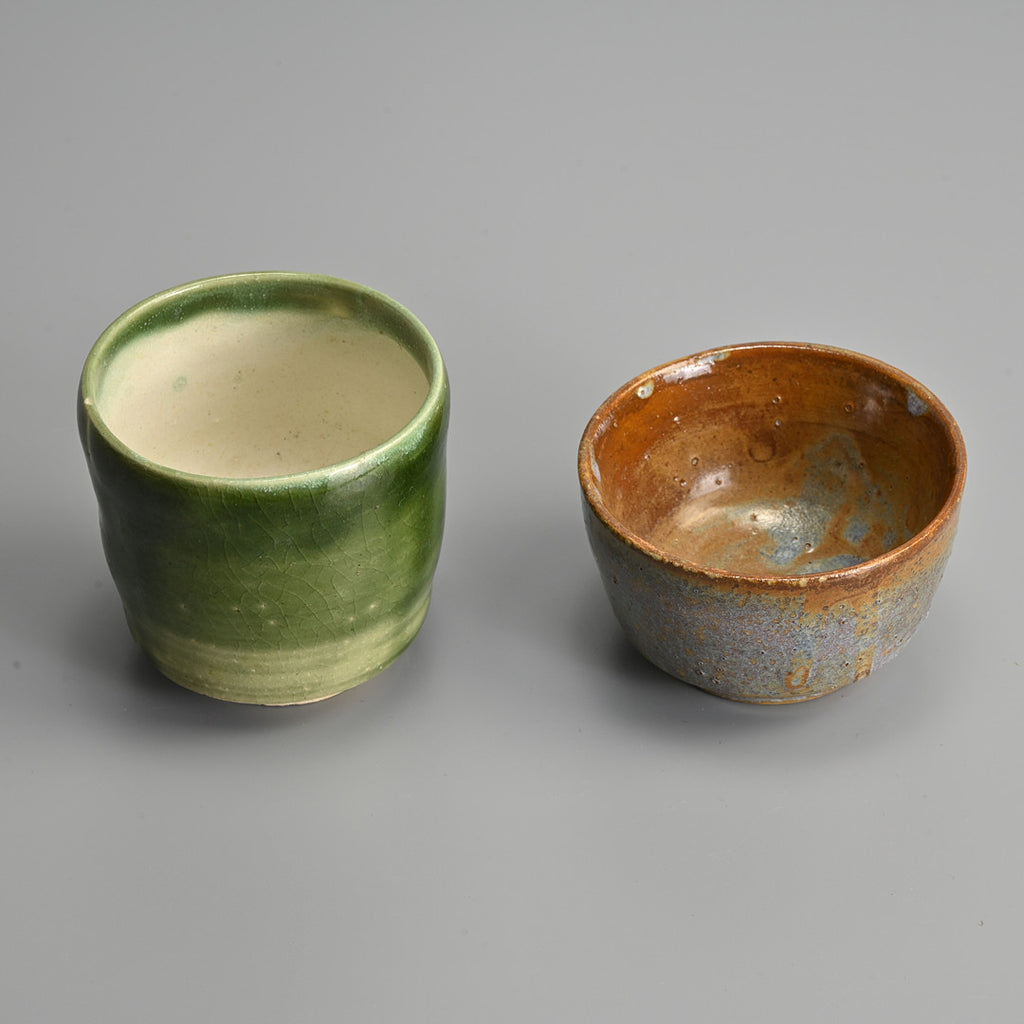 Japanese Glazed Stoneware Tea & Sake Set — Teapot, Sake Pot & Cups, 20th Century (7 Pieces)