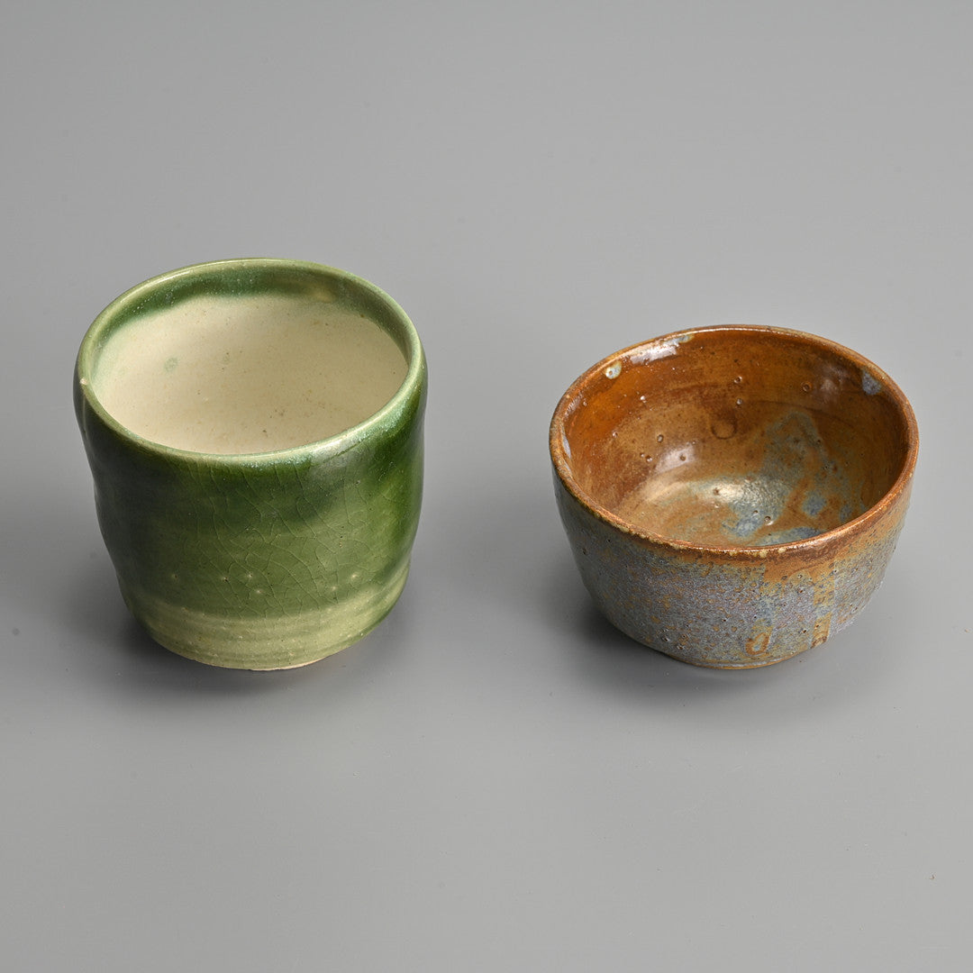 Japanese Glazed Stoneware Tea & Sake Set — Teapot, Sake Pot & Cups, 20th Century (7 Pieces)