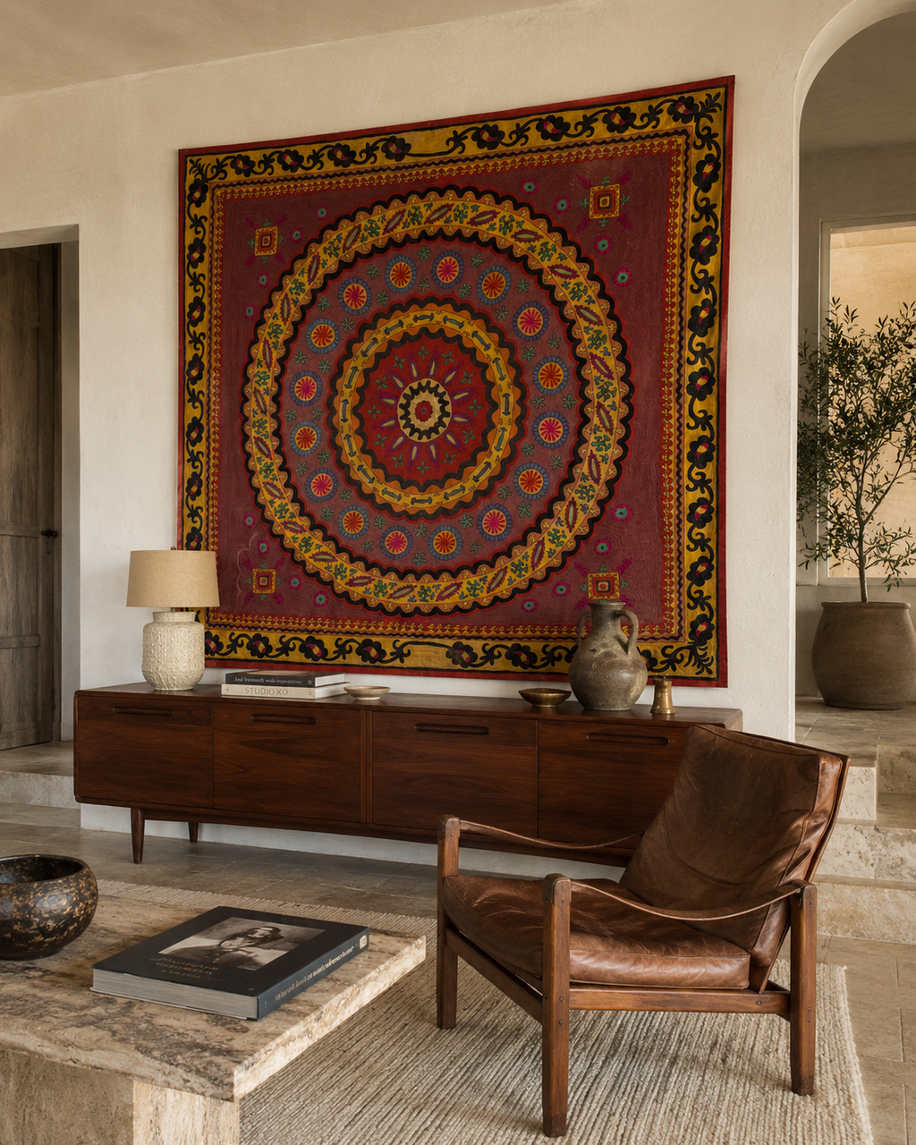Vintage Hand-Embroidered Suzani Textile Wall Hanging
