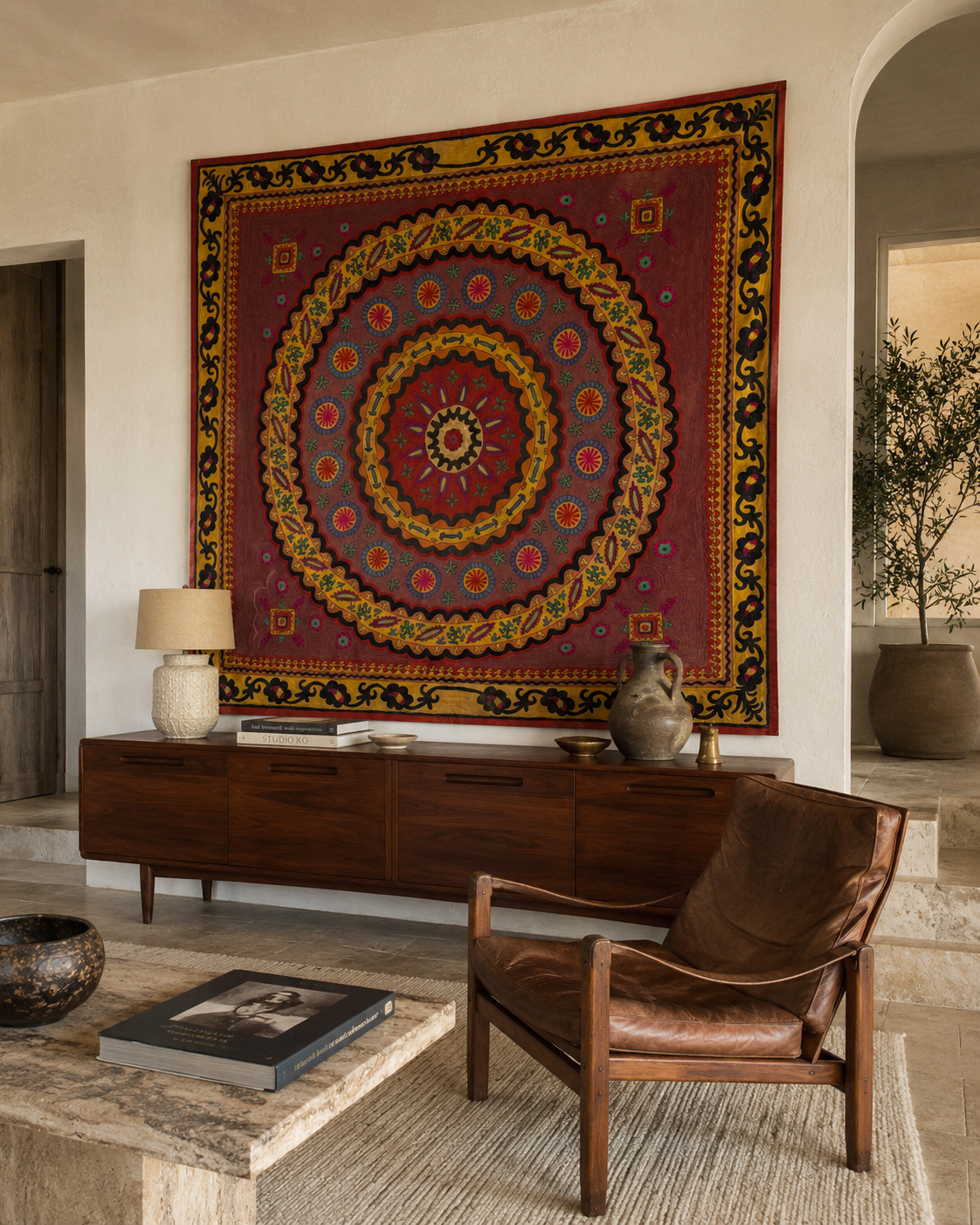 Vintage Hand-Embroidered Suzani Textile Wall Hanging