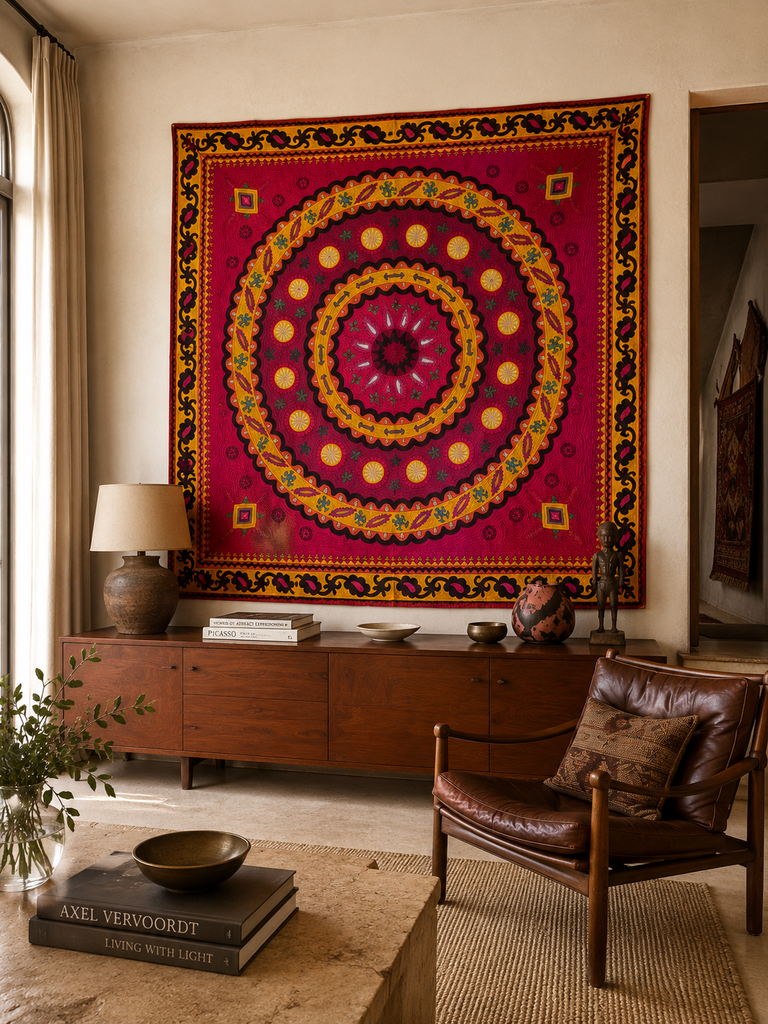 Vintage Hand-Embroidered Suzani Textile Wall Hanging