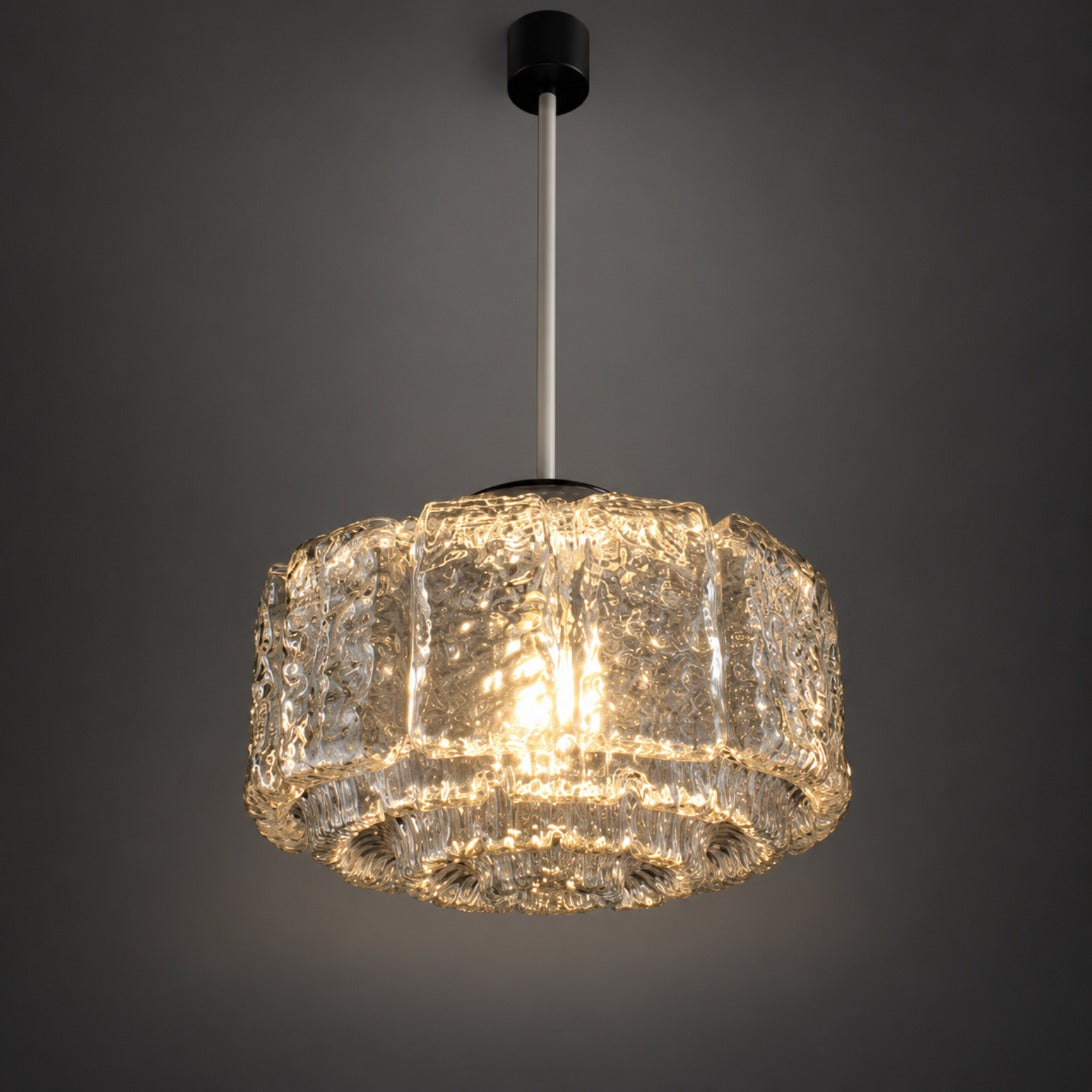 Glashütte Limburg ice glass pendant lamp, lit