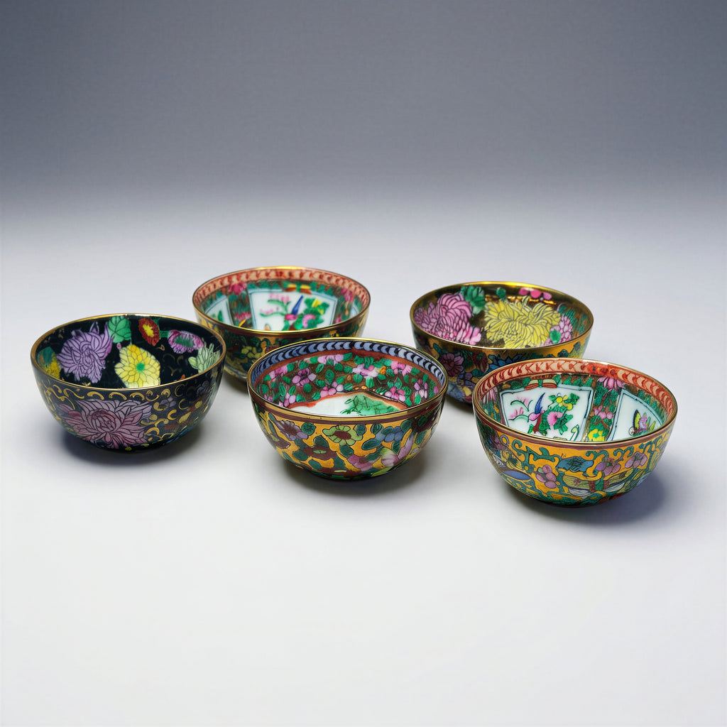 Vintage Chinese Canton Porcelain Sake Cups – Set of Five
