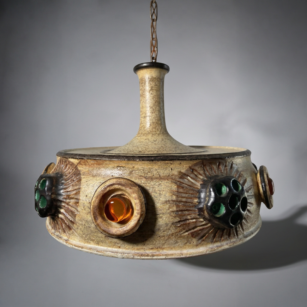 Axella-Style Danish Stoneware Ceramic Pendant Lamp 1970s
