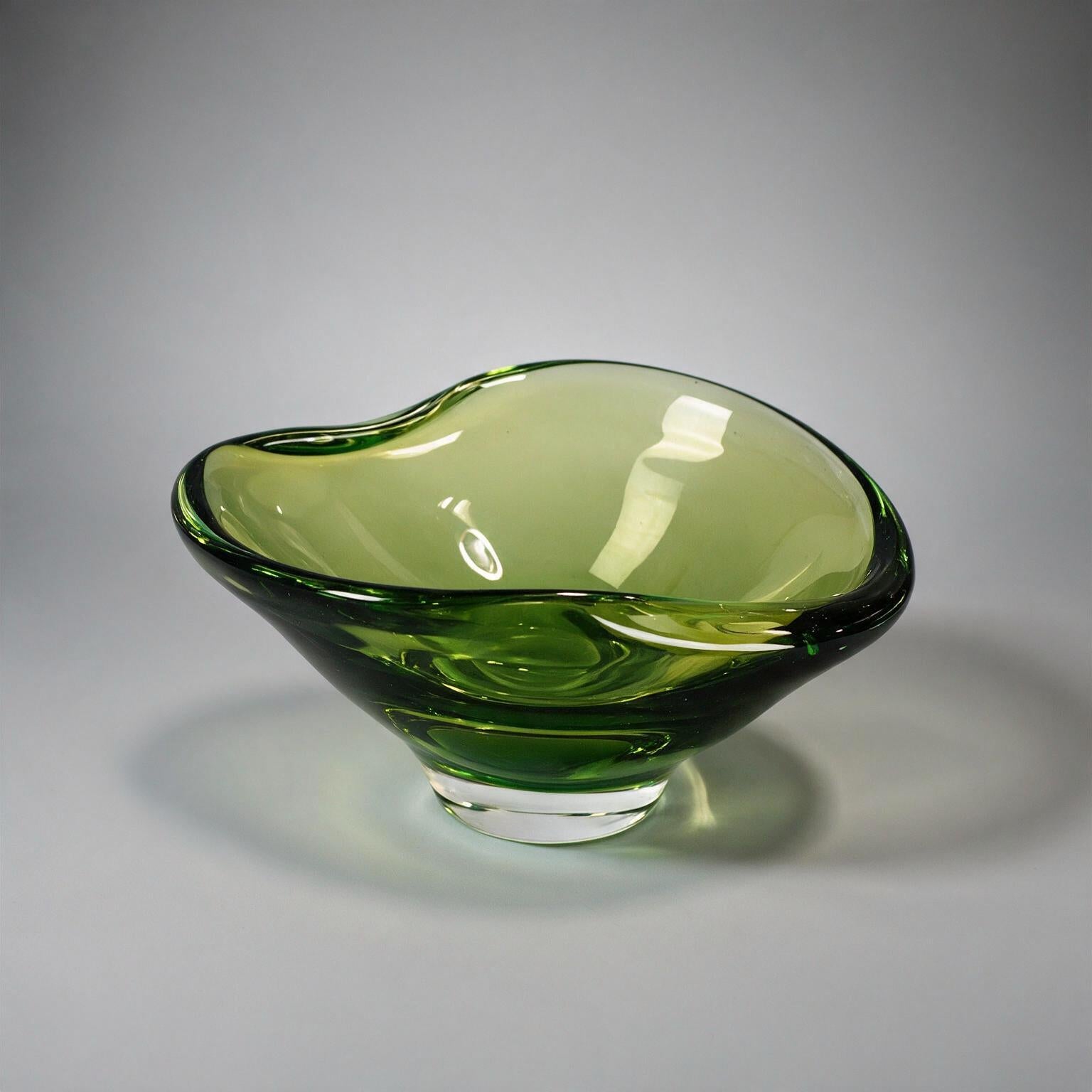 Mid-Century Green Art Glass Ashtray / Catch-All Bowl