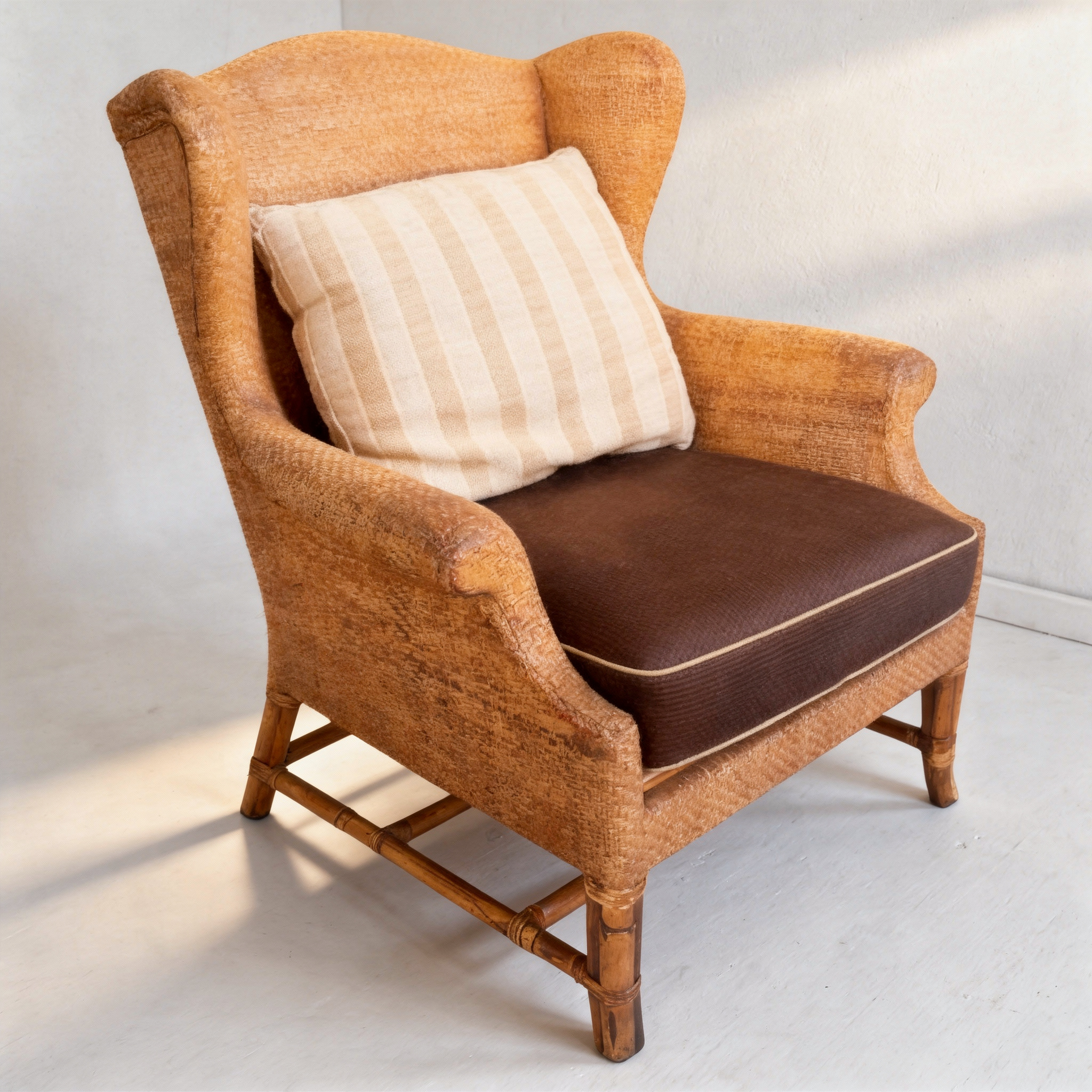 Baker Furniture British Colonial Wicker & Bamboo Wing Chair