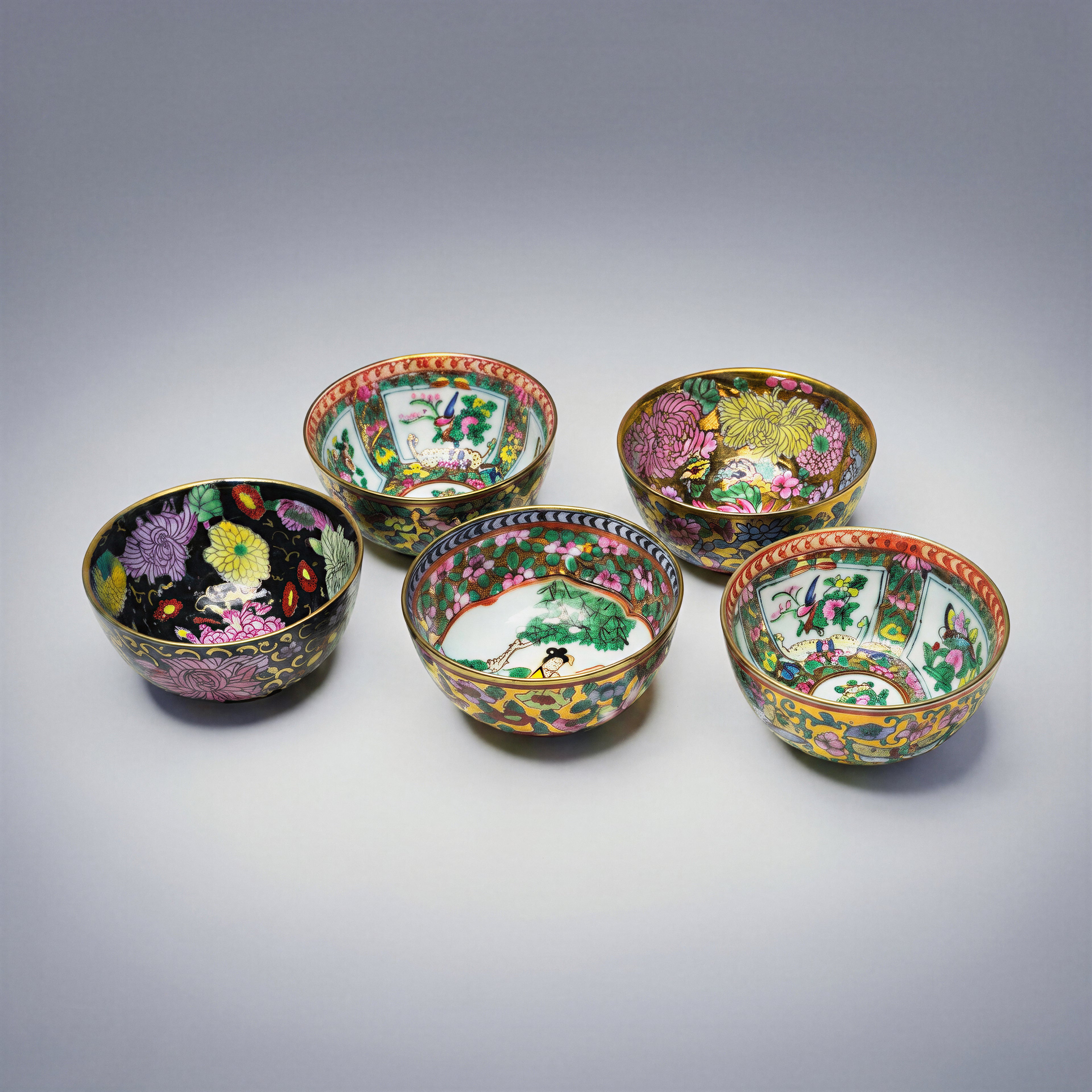 Vintage Chinese Canton Porcelain Sake Cups – Set of Five