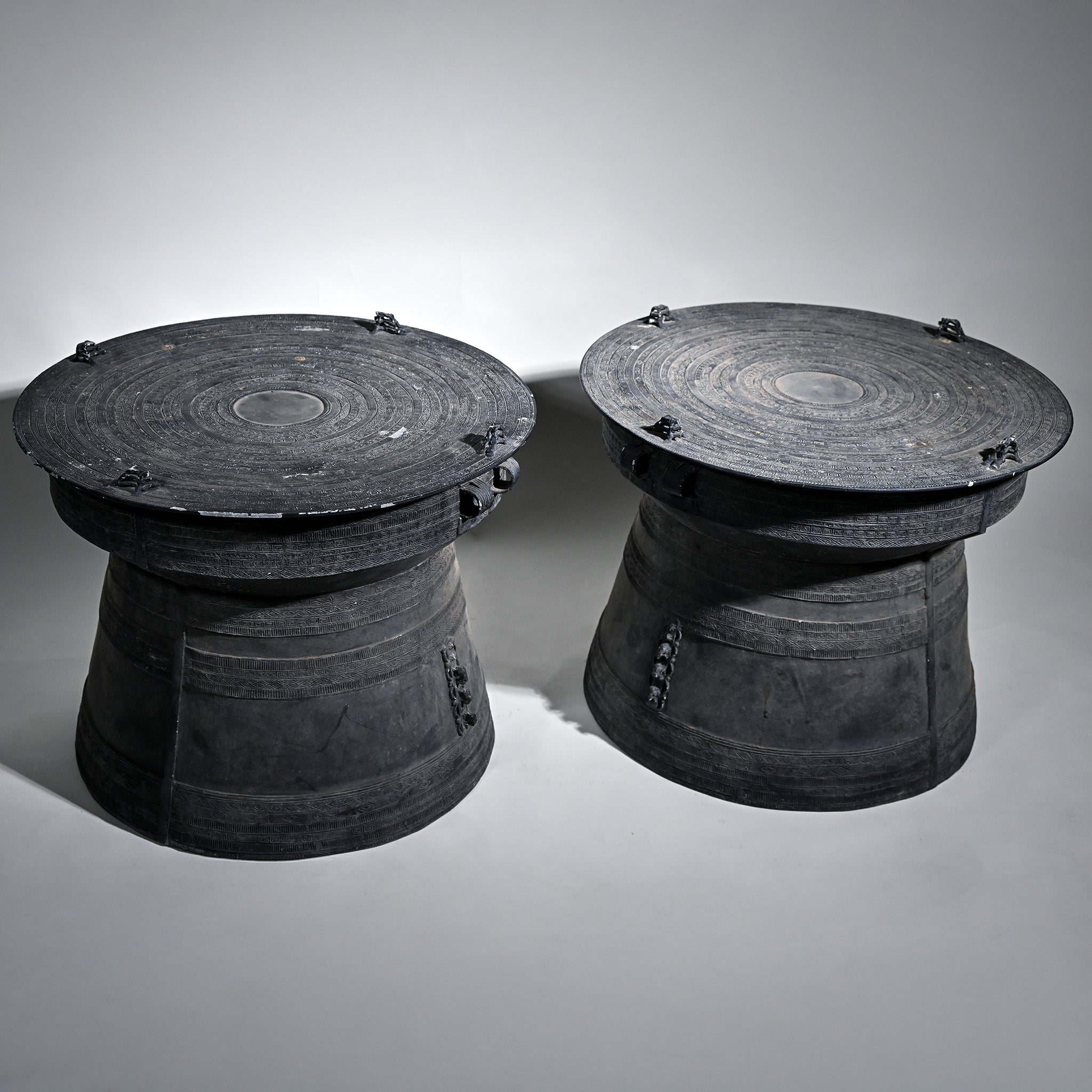 Southeast Asian Bronze Rain Drum Style Side Tables
