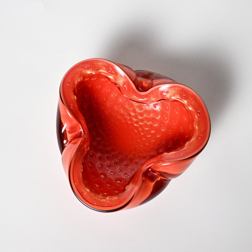 Alfredo Barbini Murano Orange Cased Glass Bowl with Gold Flecks – 1950s